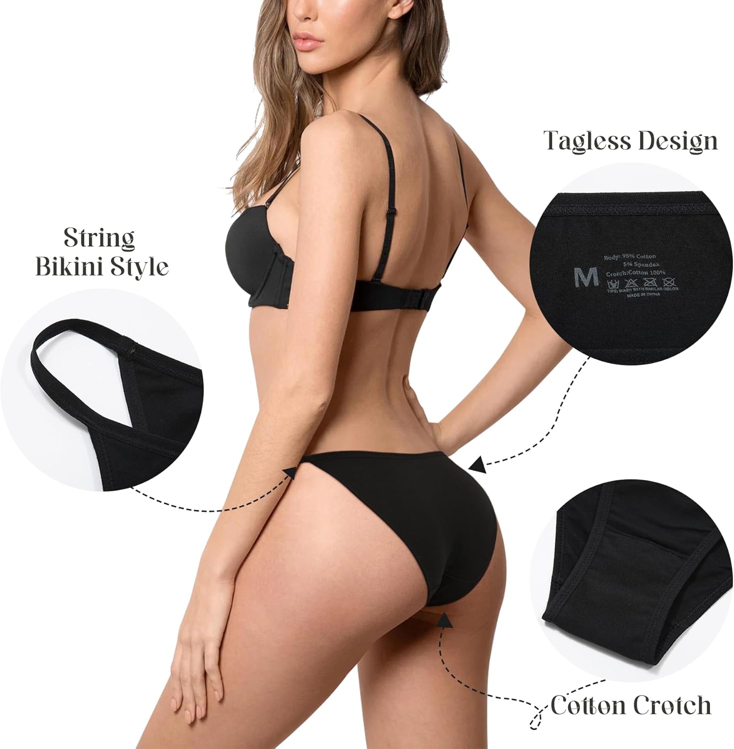 LEVAO Cotton Underwear for Women-Plus Size String Bikini Panties-Low Waist Cheeky Underwear-High Cut Stretch Ladies Briefs - Image 2