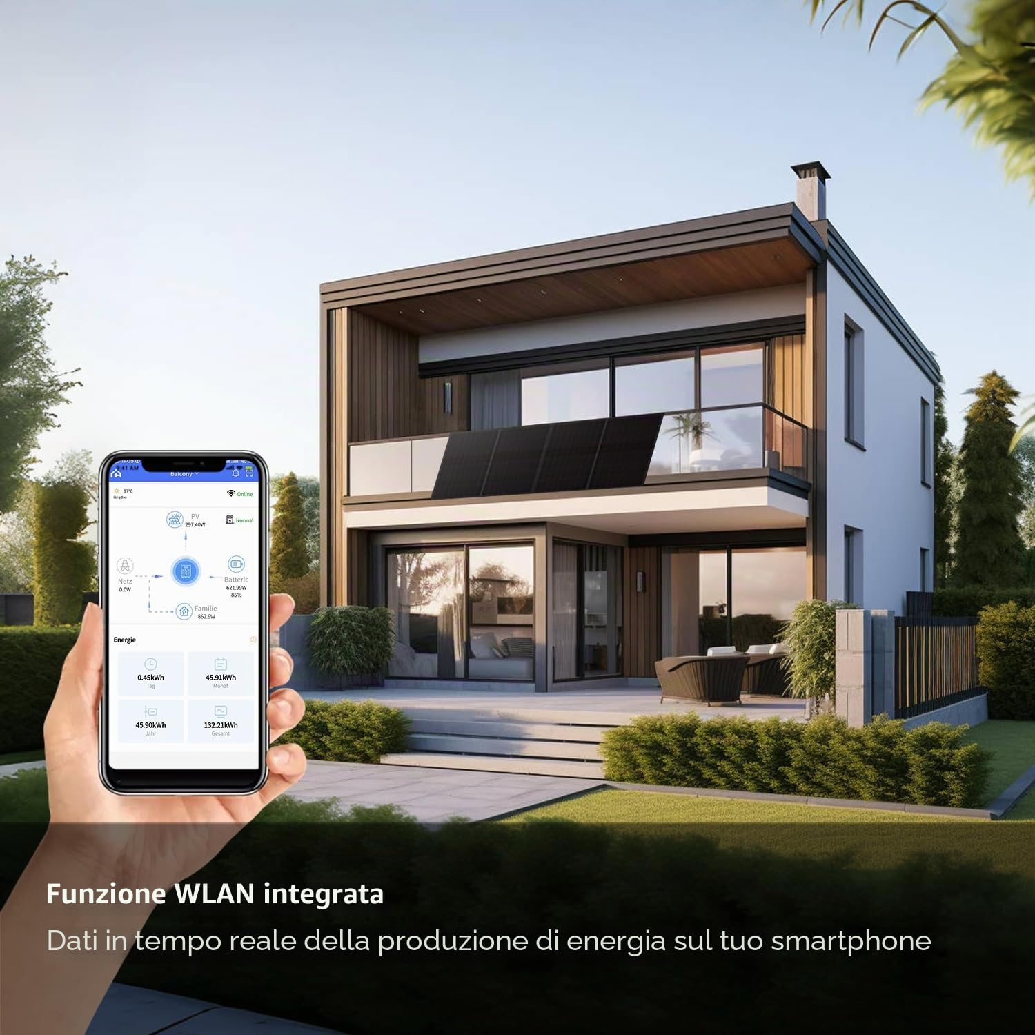 Haier Impianto solare da balcone da 880 W, con 2 moduli da 440 W e invertitore, cavo da 5 m, WiFi