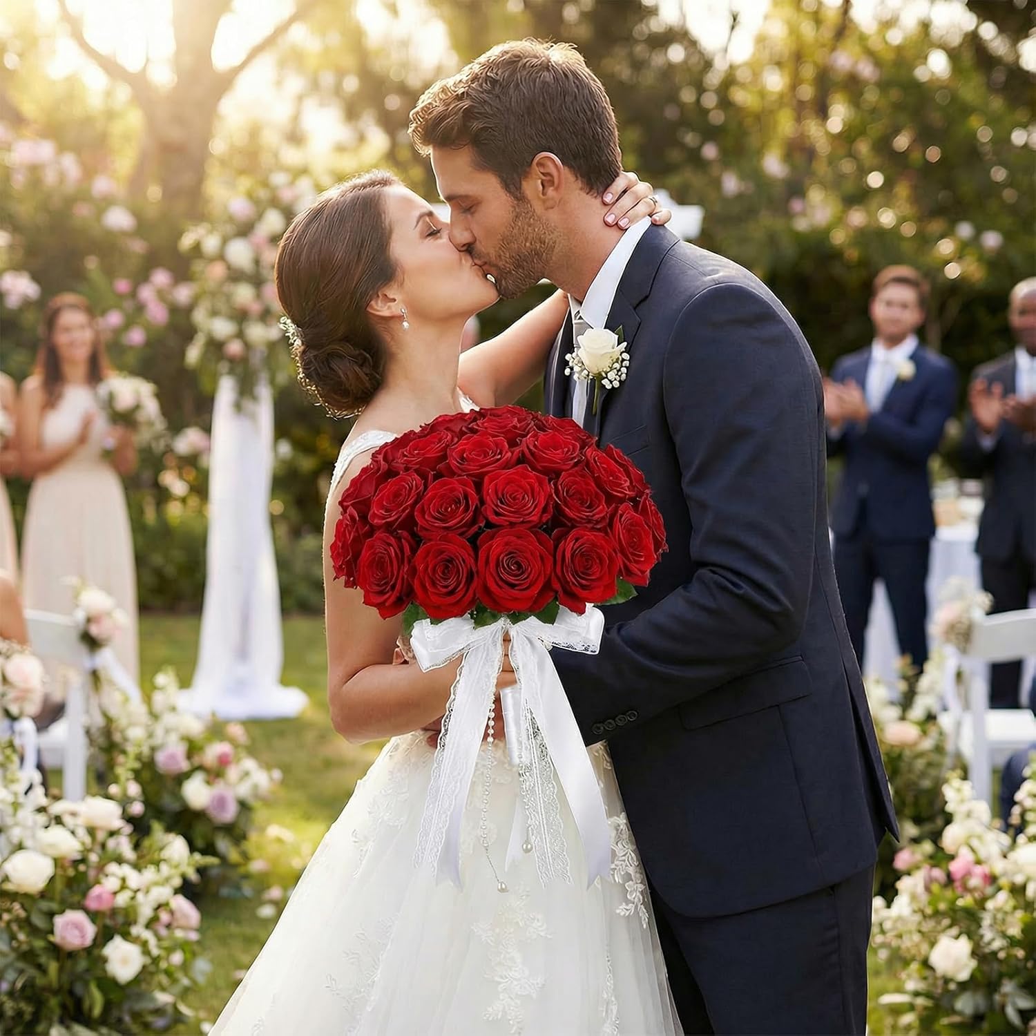 Grevosea 52 Pcs White Roses Artificial Flowers, Silk Velvet Faux Flowers with Long Stems Rose Bulk Faux Flower for Wedding Centerpieces Bridal Bouquet Mohter's Day Valentine's Day Home Decor(Red)