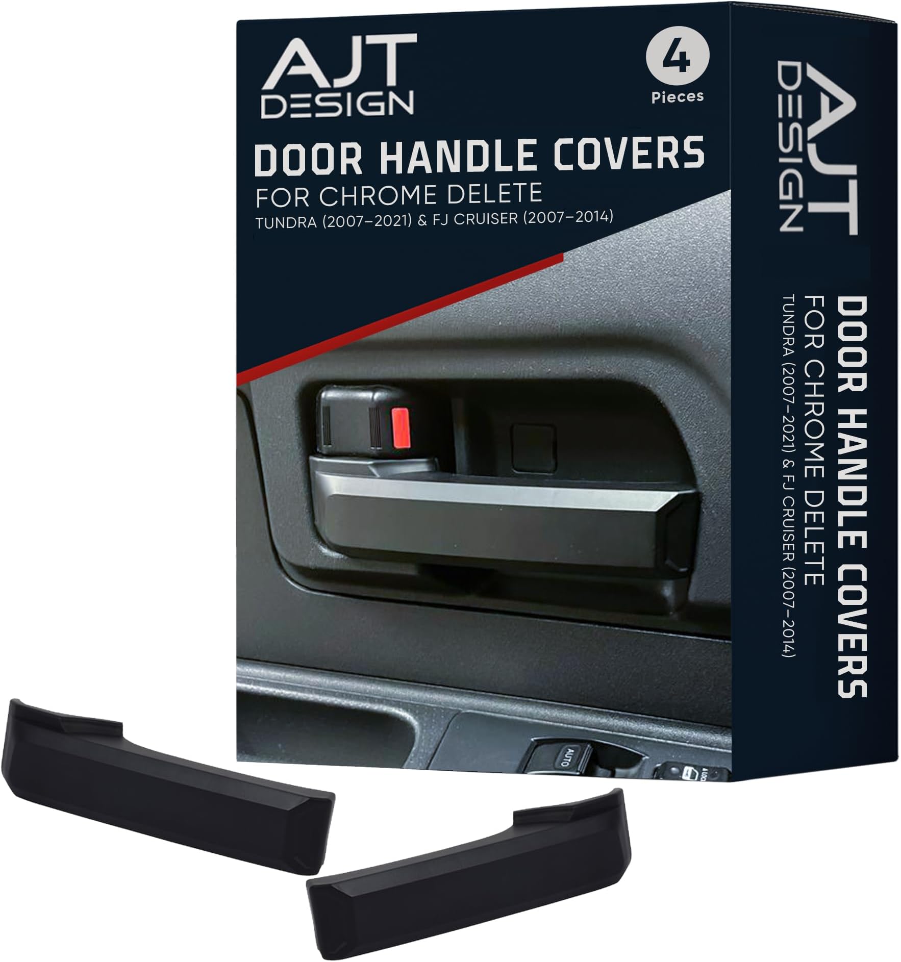 AJT DESIGN Car Door Handle Cover Compatible with Toyota Tundra (2007-2021) | ABS Plastic Front & Back Interior Door Handle Cover with Chrome Delete Finish | Made in USA - Black