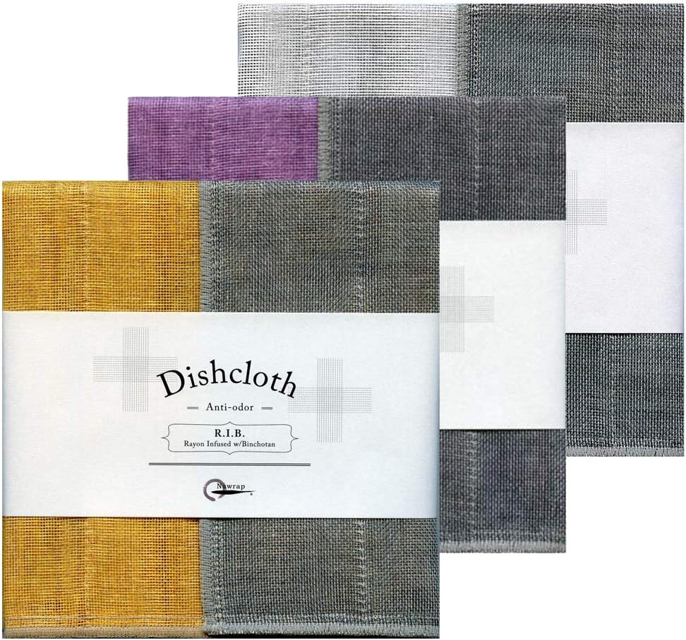 Nawrap Binchotan Charcoal Dishcloths, Set of 3, White, Lavender & Tangerine