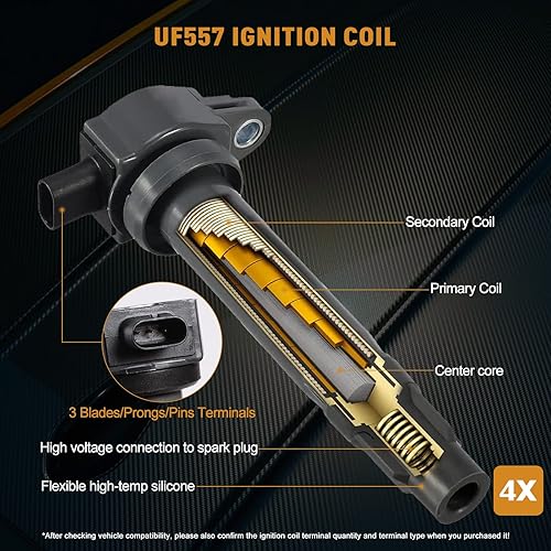 Miniatura 6 de DEEGOOLY 4 bobinas de encendido UF557 y bujías de iridio ZFR5FGP compatibles con Ch-rysler 200 Se-bringDod-ge A-venger Ca-liber Jour-neyJe-ep