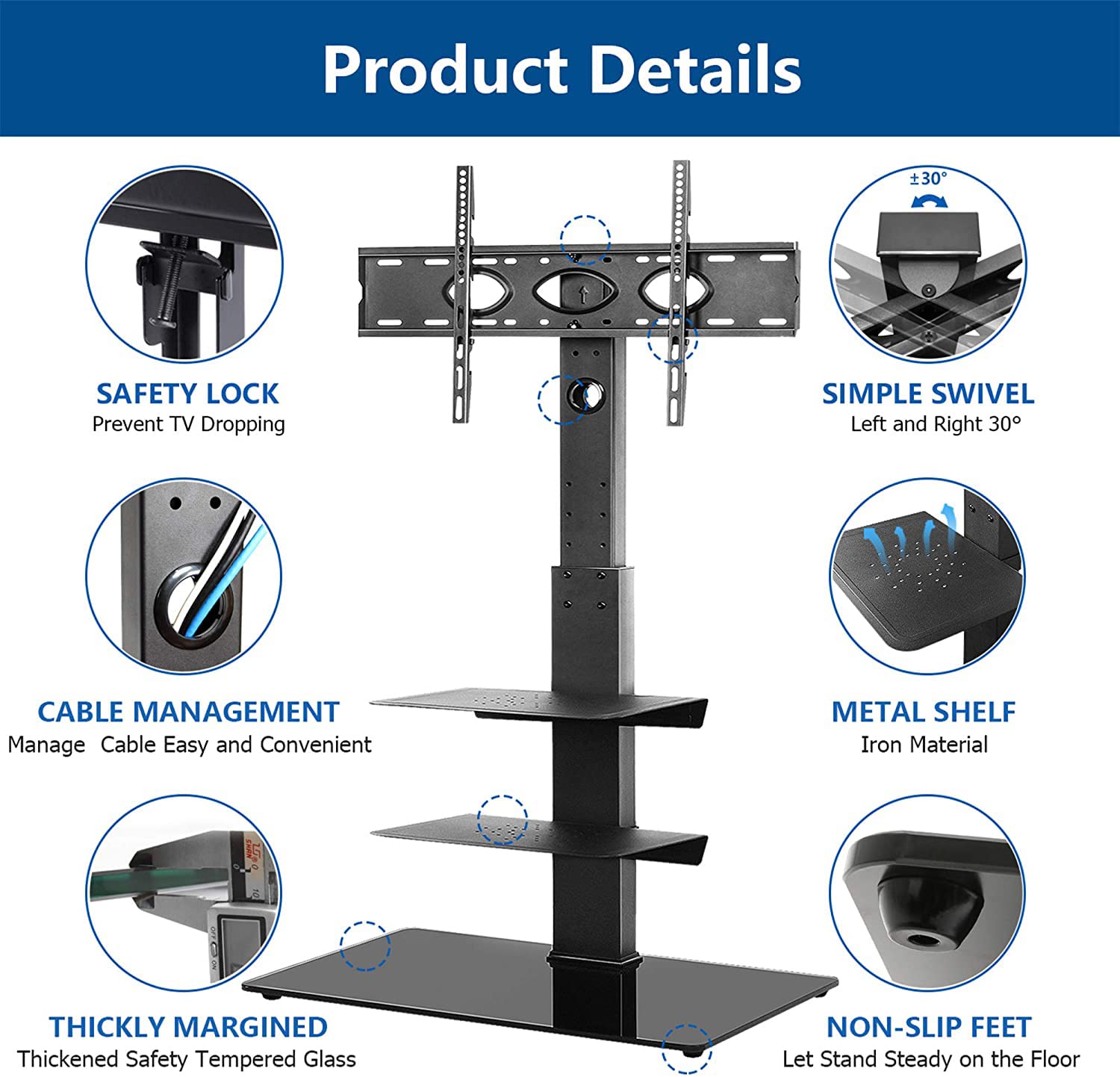Rfiver Swivel Floor TV Stand with VESA Mount for 32 39 40 43 49 50 55