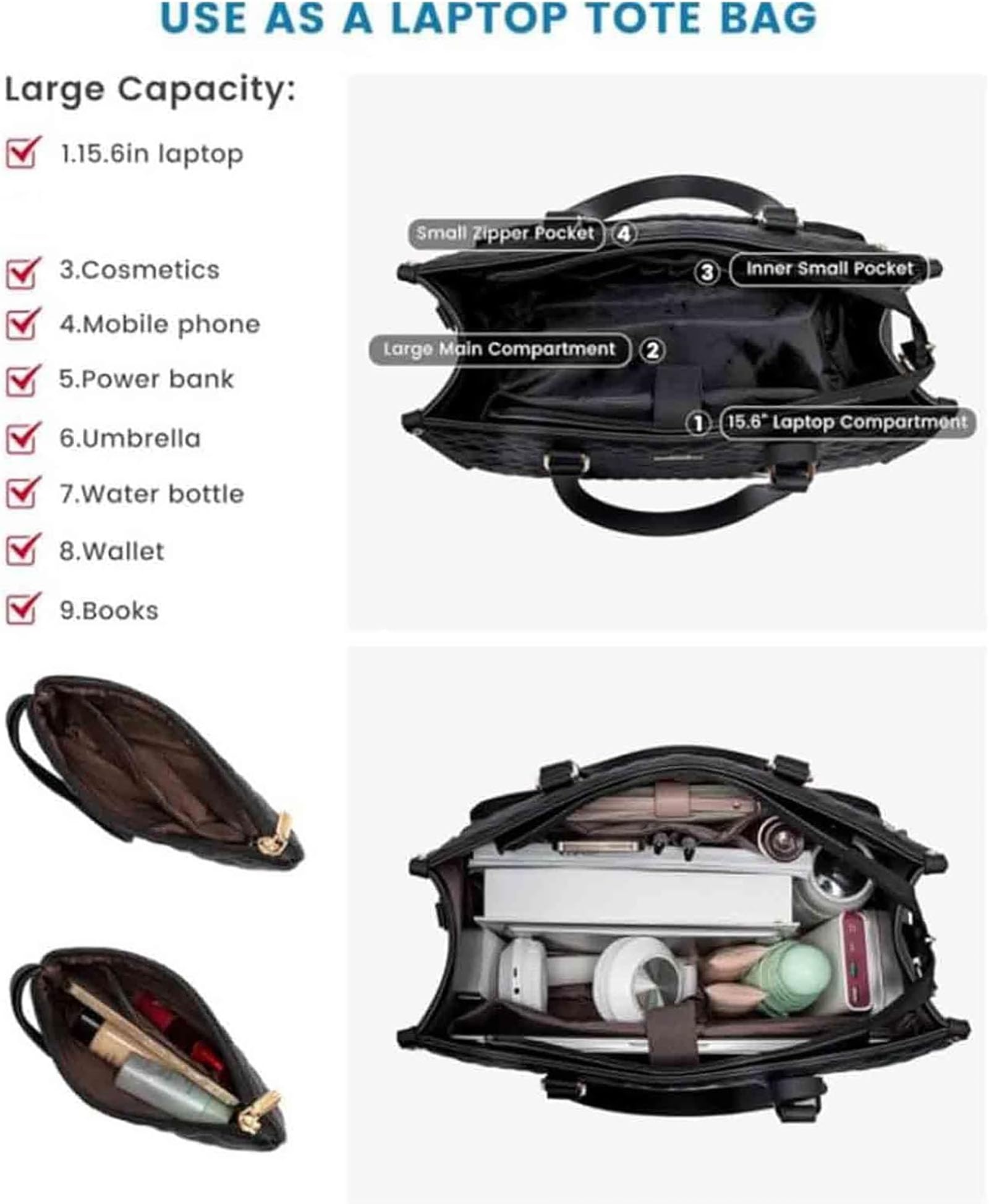 Packuum 3 in 1 Tote Bag, 2025 NEW 2 in 1 Tote Bag Lunch Bag Combo with Insulated Lunch Compartment, 15.6 Inch (Black)