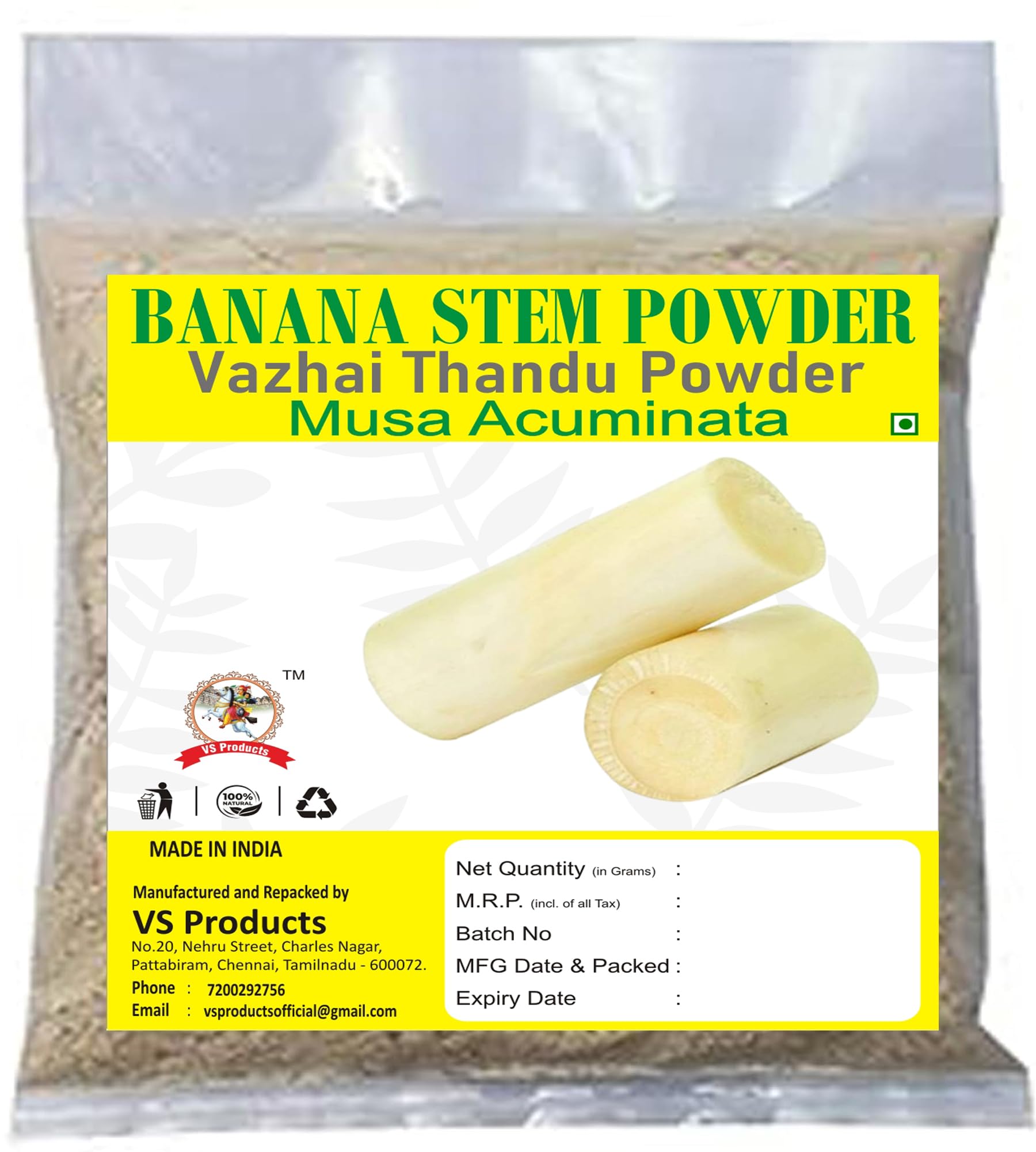VS Products Banana Stem Powder, 100g, Vazhai Thandu Powder, Musa Acuminata, Kele Ka Tana, Unnipindi Powder, Helps To Detoxify The Body (Pack of 2 x 50g)-image-38