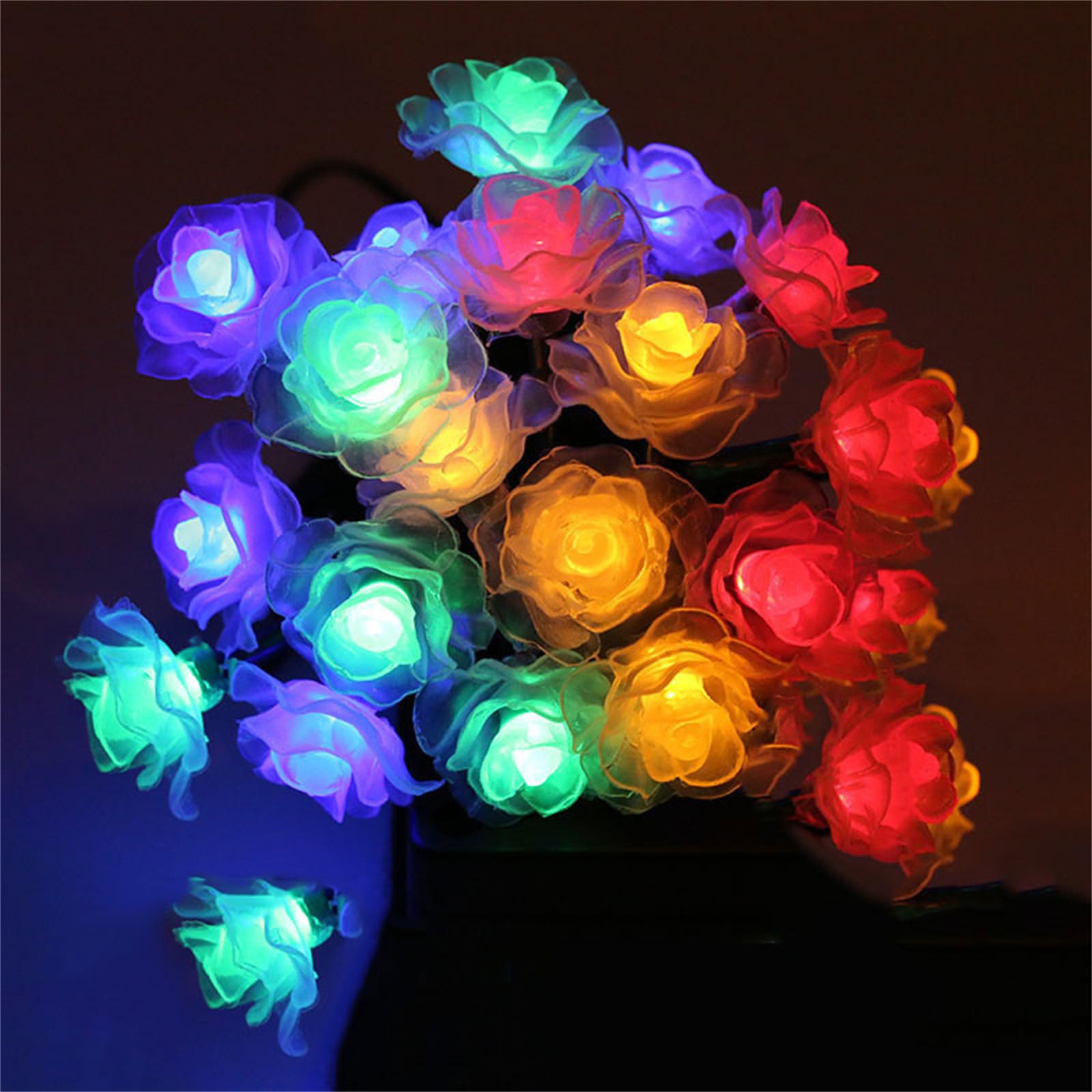 Mateju LED Lichterkette Außen Solar, Solar Lichterkette Aussen mit Fernbedienung 8 Modi Solarlichterkette Outdoor für Innen, Garten, Terrasse, Balkon, Hochzeit (Bunte Rosen,32M/300LED)