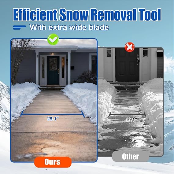 30 2-Wheel Metal Snow Pusher,Adjustable Handle Black Snow Shovel