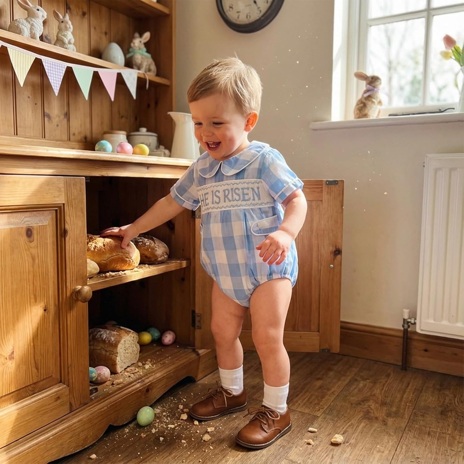 BemeyourBBs Newborn Baby Boy Easter Outfit Doll Collar Bubble Romper Short Sleeve Jumpsuit Cute Infant Boy Clothes - Image 2