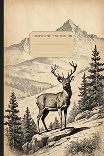 Vintage Mountain Deer Composition Notebook Wide Ruled: Beautiful Nature Themed Lined Book for Taking Notes or Hunting Lover Gift