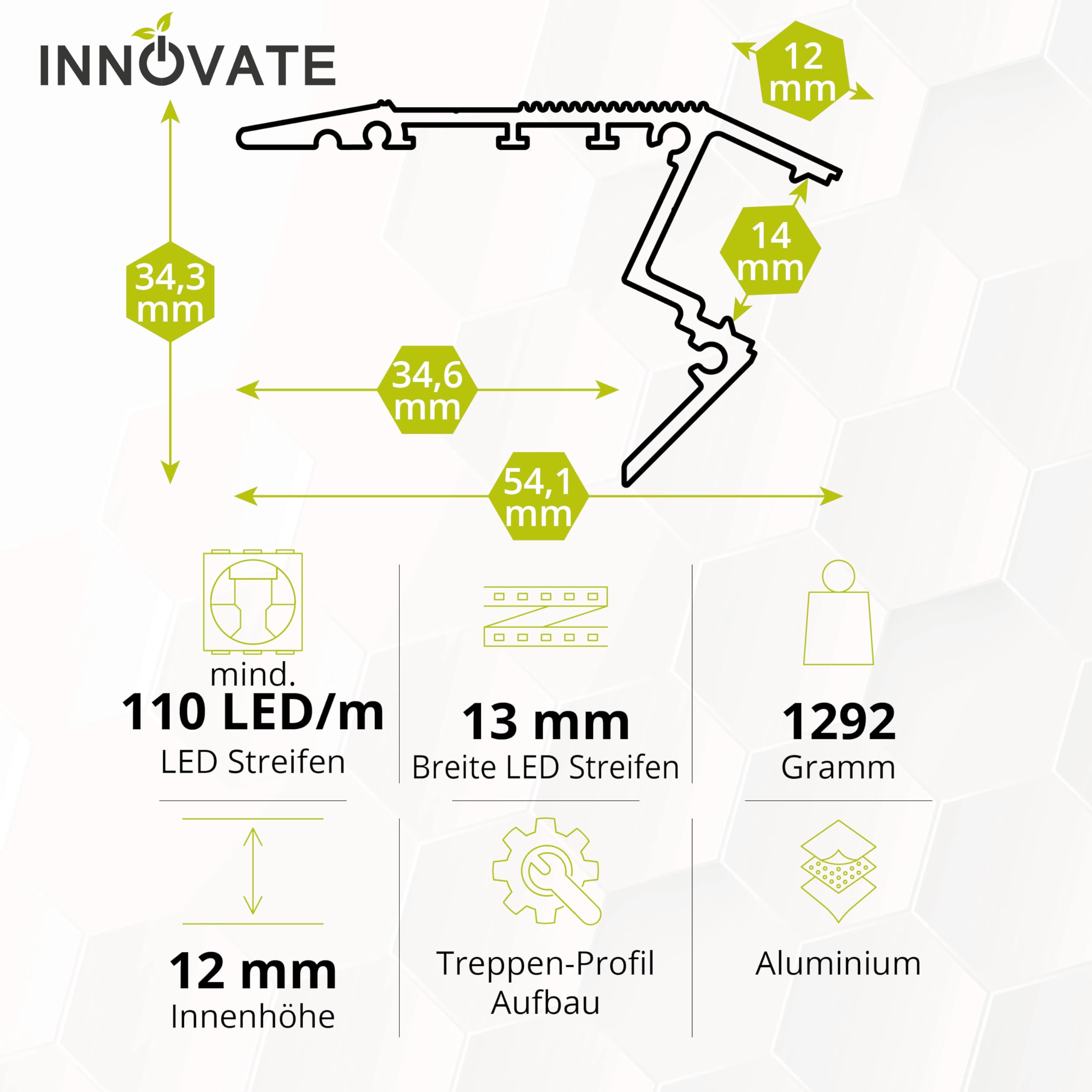 INNOVATE LED Treppenkantenprofil Aluminium 2m Silber LED Diffusor Milchig