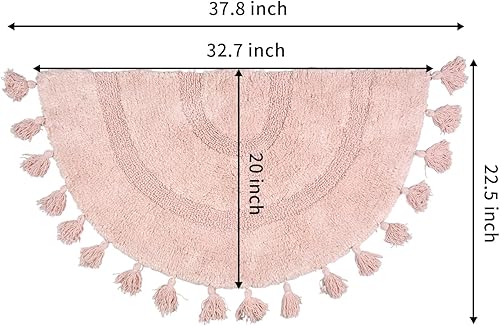 Miniatura 10 de Alfombras de baño bohemias de algodón de medio círculo con borlas, alfombras bohemias tejidas a mano con alfombra antideslizante, alfombras de baño