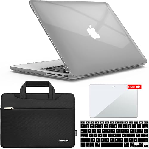 IBENZER Compatible with MacBook Pro 13 Inch Case 2015 2014 2013 end 2012 A1502 A1425, Hard Shell Case with Bag & Keyboard Cover & Screen Film for Old Version Mac Pro 13, Crystal Clear, R13-CYCL+3SP