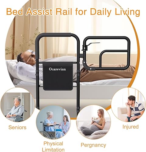 Miniatura 7 de Rieles de cama ajustables para adultos mayores, rieles de seguridad para cama con bolsa de almacenamiento, se adapta a camas King Queen Matrimonial