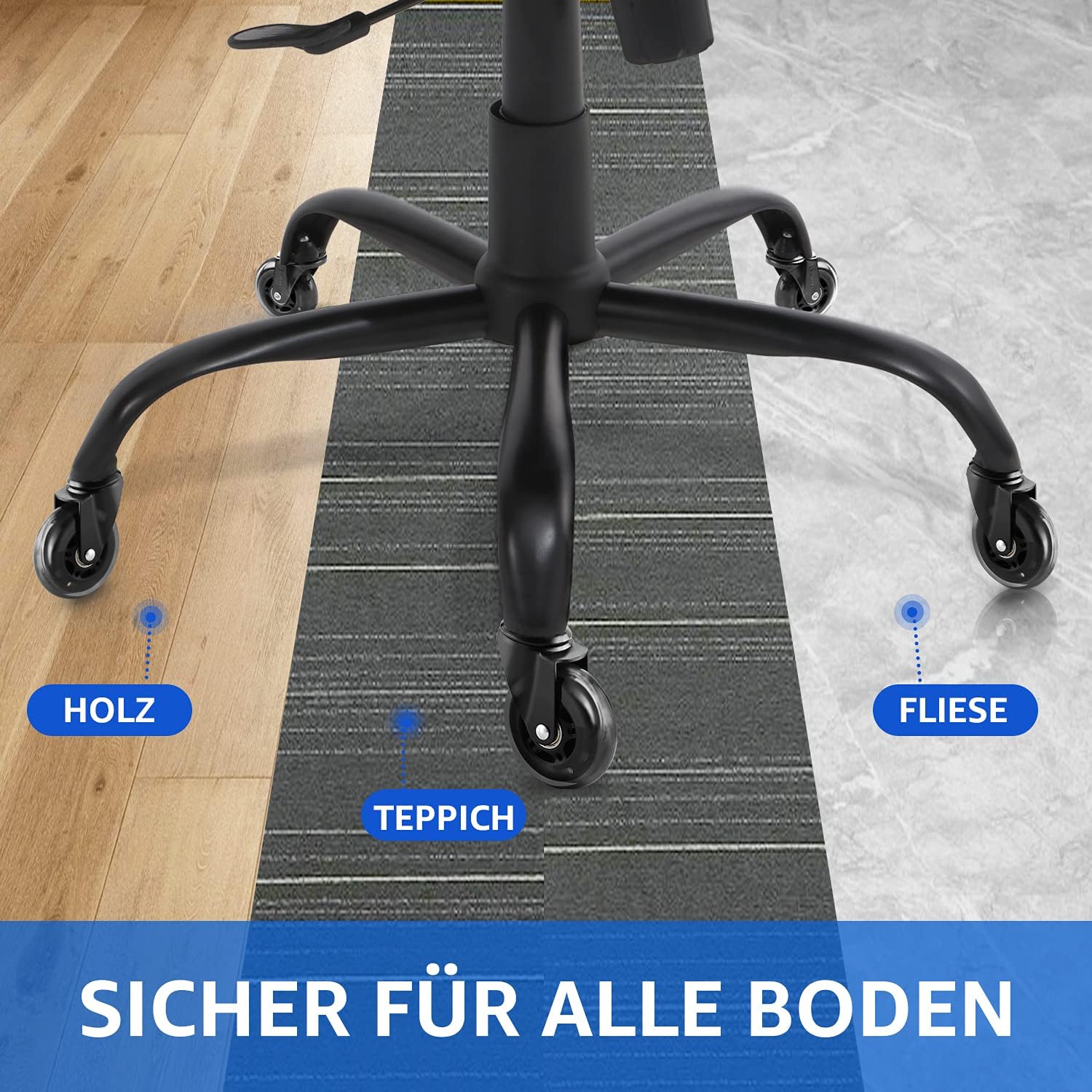 Mastery Mart Bürostuhl Rollen 10er Set, Hartbodenrollen 11mm x 22mm Bürostuhlrollen Ersetzen Bodenschutzmatten – Passend für 98% aller Stuhlrollen (Nicht für 1KEA, Matt-schwarz)