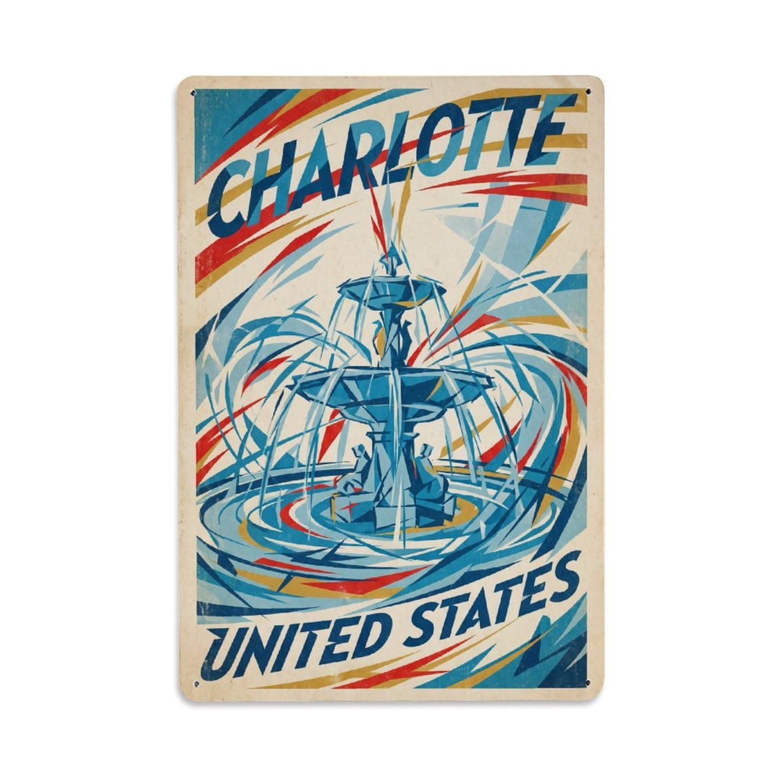 Xanthor Style Retro Travel United States Charlotte Metal Tin Sign