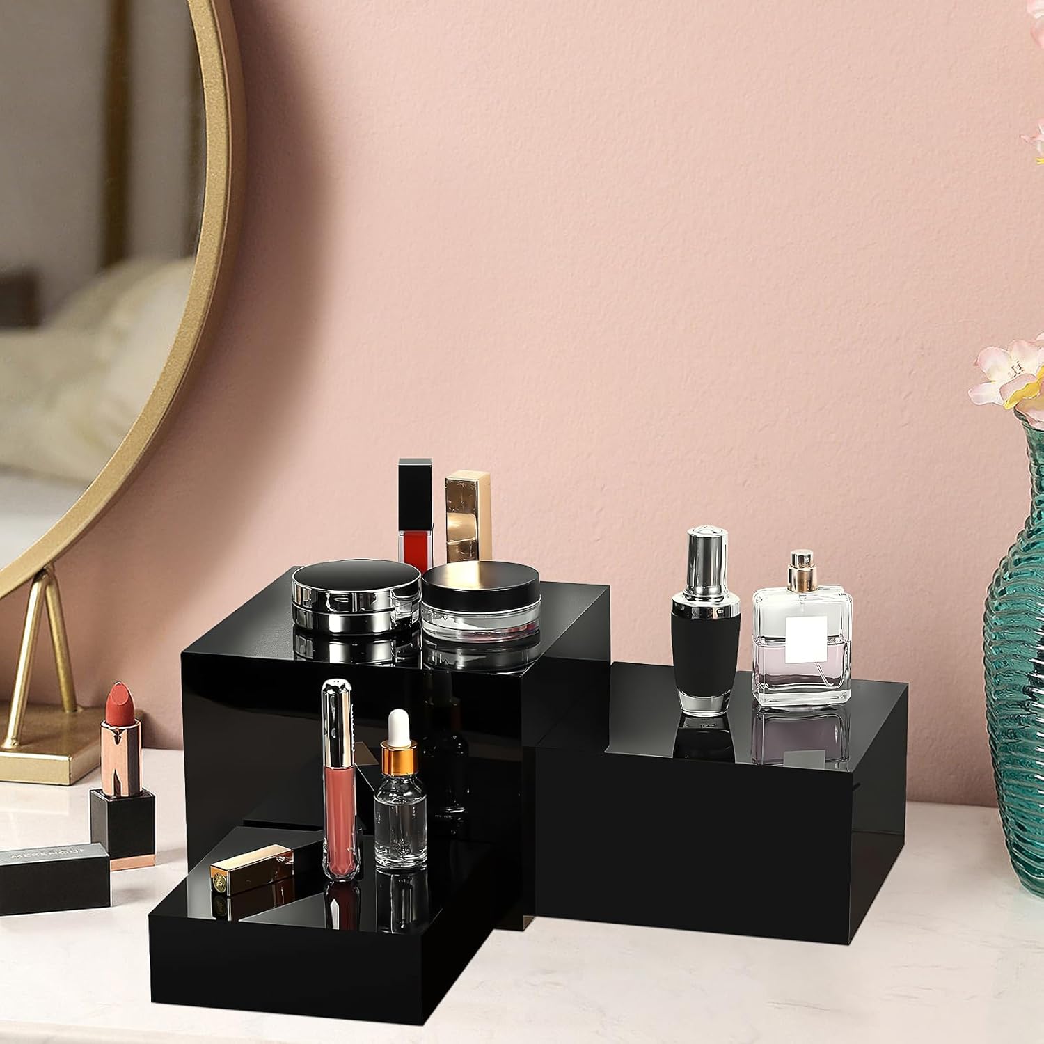 6 Pcs Buffet Risers,Food Risers for Buffet Display,Acrylic Cube Display Nesting Risers,Acrylic Riser Display Stand for Catering Dessert Collectibles Jewelry Figures Show,Black(6",7",8")