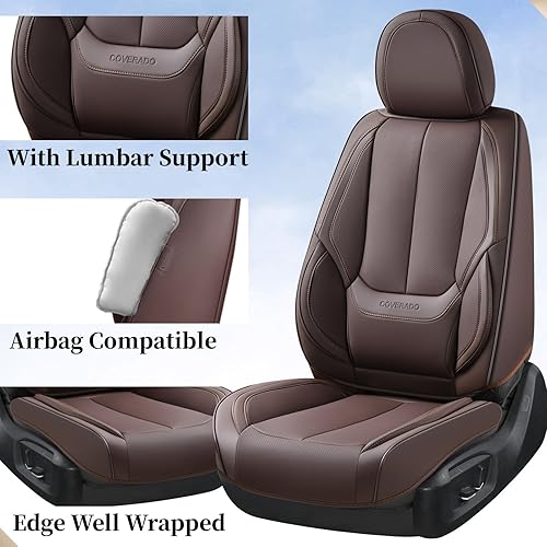 Miniatura 374 de Coverado - Fundas para asientos delanteros de automóvil, 2 piezas - Cojín de piel Nappa, protectores impermeables de ajuste universal para sedanes