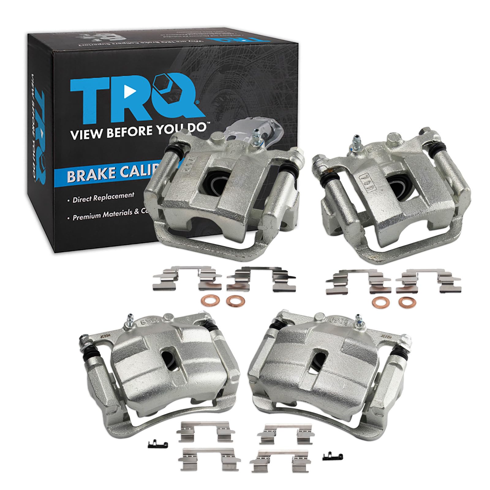 TRQ Front and Rear Brake Caliper Set Caliper Brackets Hardware Compatible with 08-13 Nissan Rogue 14-15 Rogue Select