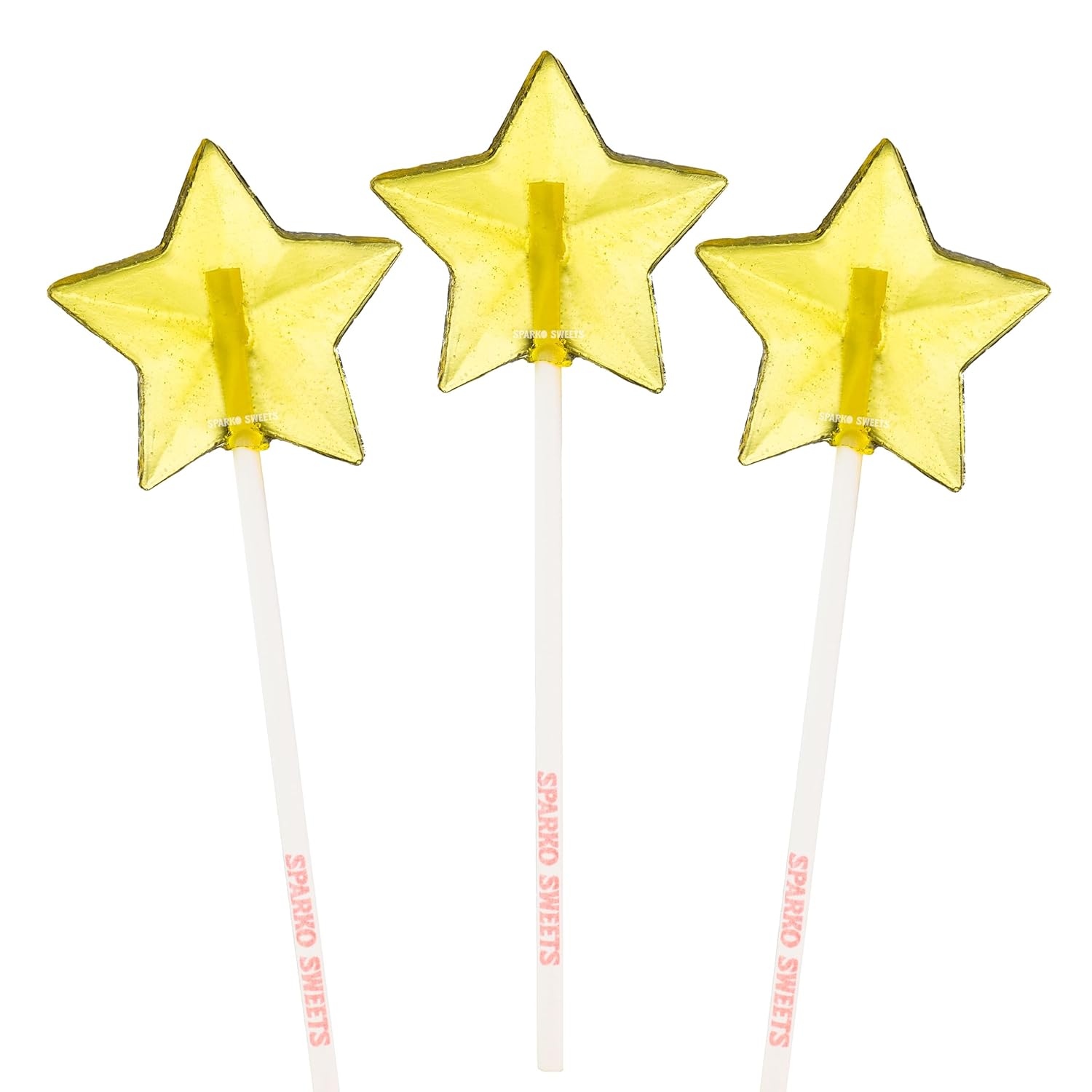 Yellow Star Lollipops, Peach Flavor, 2" Lollipop, 24 Pieces, Handcrafted in USA, 1.5 Pound, Sparko Sweets