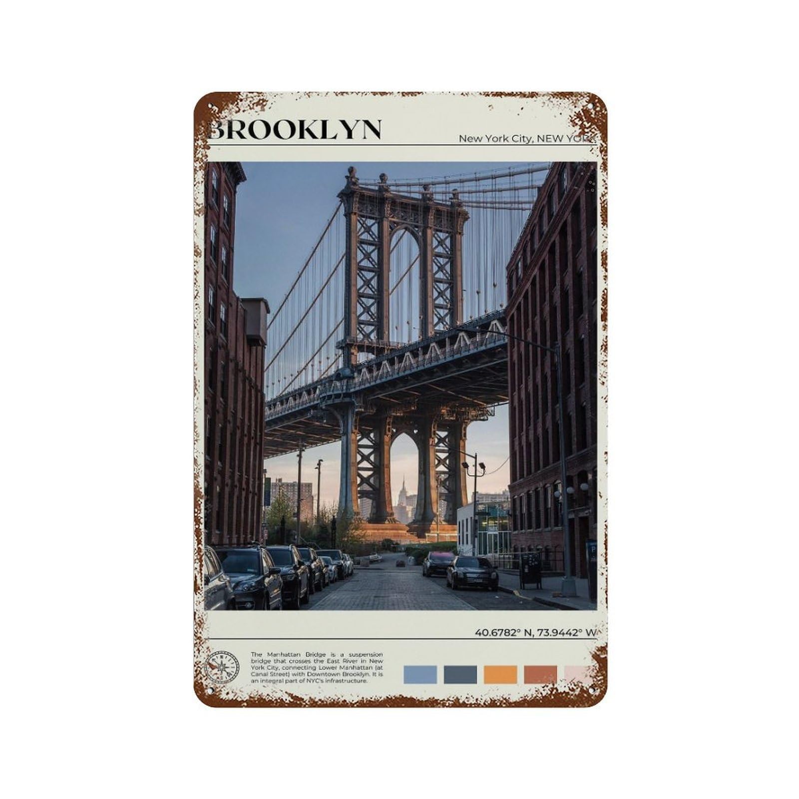 xiaoxiaoshen Real Photo Brooklyn New York City Wall Decor Art Metal Tin Poster Modern Home Decor Art Home Bar Shop Decorations Vintage Sign 30x20cm