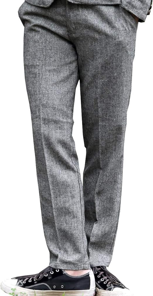 Amazon アークティックプラント Arctic Plant メンズ ツイード ヘリンボーン センタープレス スラックス パンツ ロング パンツ 通販