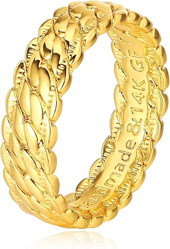 MYEARS Anillo de oro para mujer, anillo de oro de 14 quilates, relleno al vacío, apilado, simple, joyería de dedo, tamaño 6-8