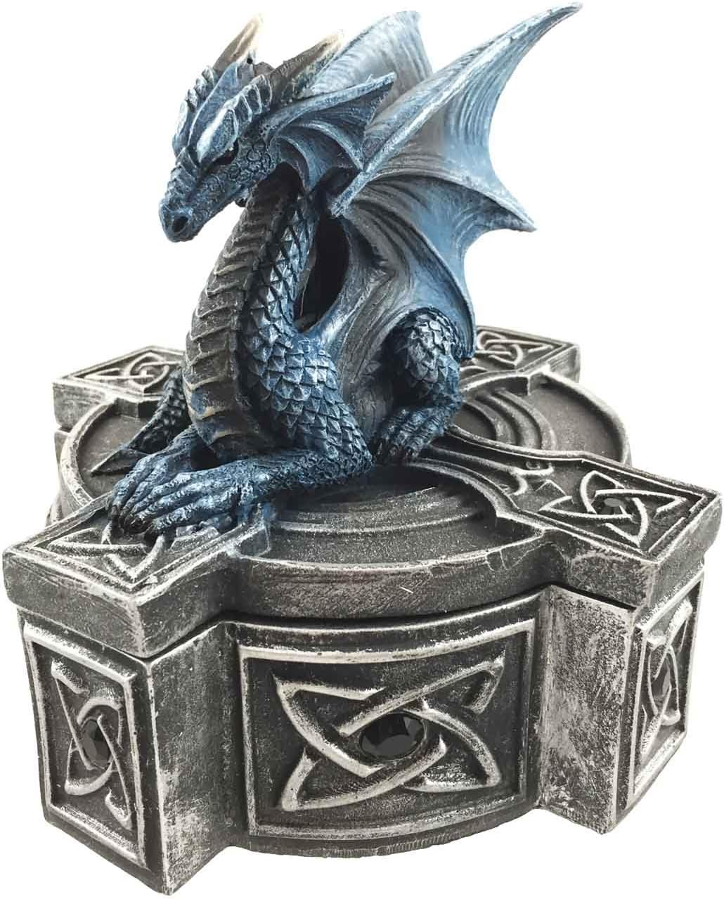 Gifts & Decors Ebros Celtic Cross Bifrost Altar Drake Resting Dragon On Jewelry Box Figurine Trinket Sculpture Decorative Figurine Secret Storage for Knick Knacks Keys Accessories