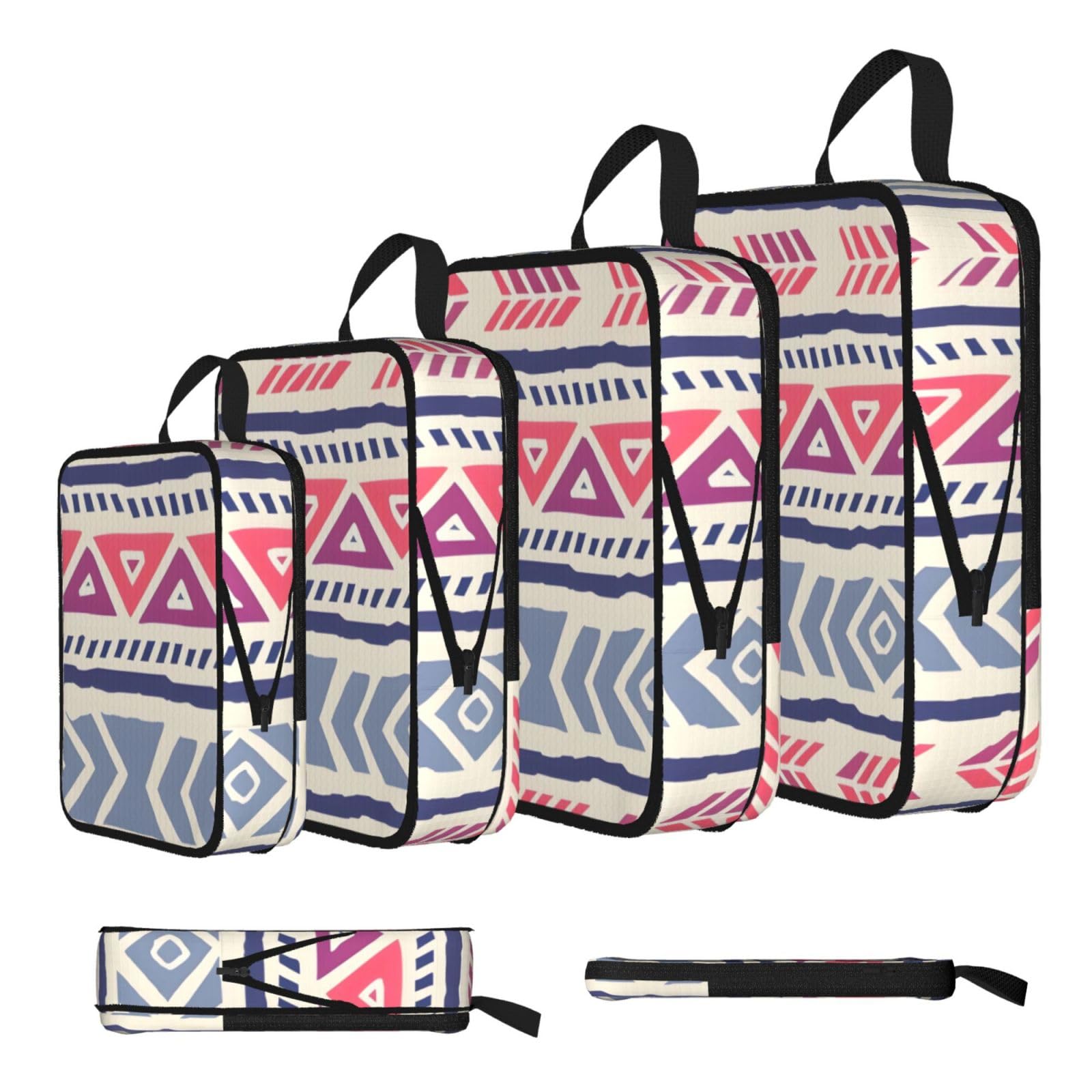 Sxzvvbn Black Plain Geometric Floral Pattern Compression Packing Cubes 4 Piece Set