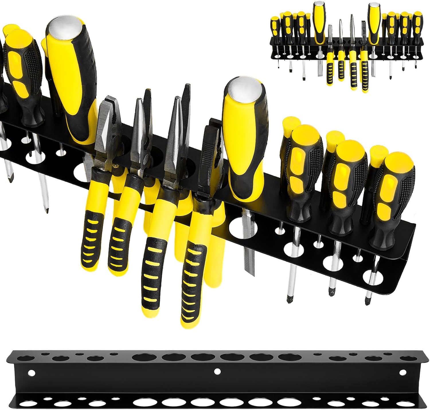 Screwdriver Organizer, Pliers Rack, Heavy Duty Wall Mounted Tool Storage Rack, Hand Tools Organizer, Metal Storage Rack for Garage Workshop Workbench Tool Chest Cart, Black Color 15.75 Inch(2 packs)