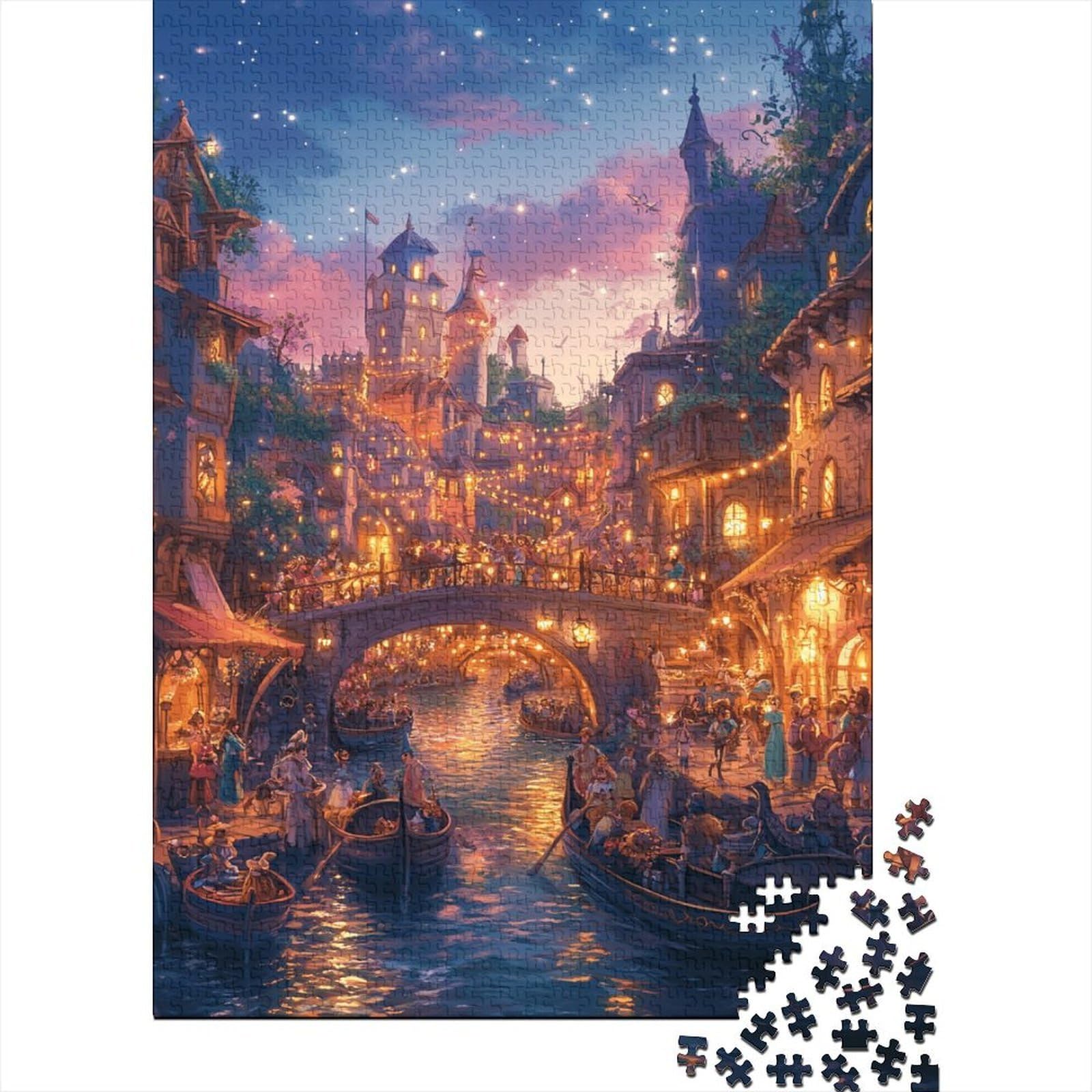 Night Market River Scene 1000 Piece Jigsaw Puzzle Adult Relax Decor nan
