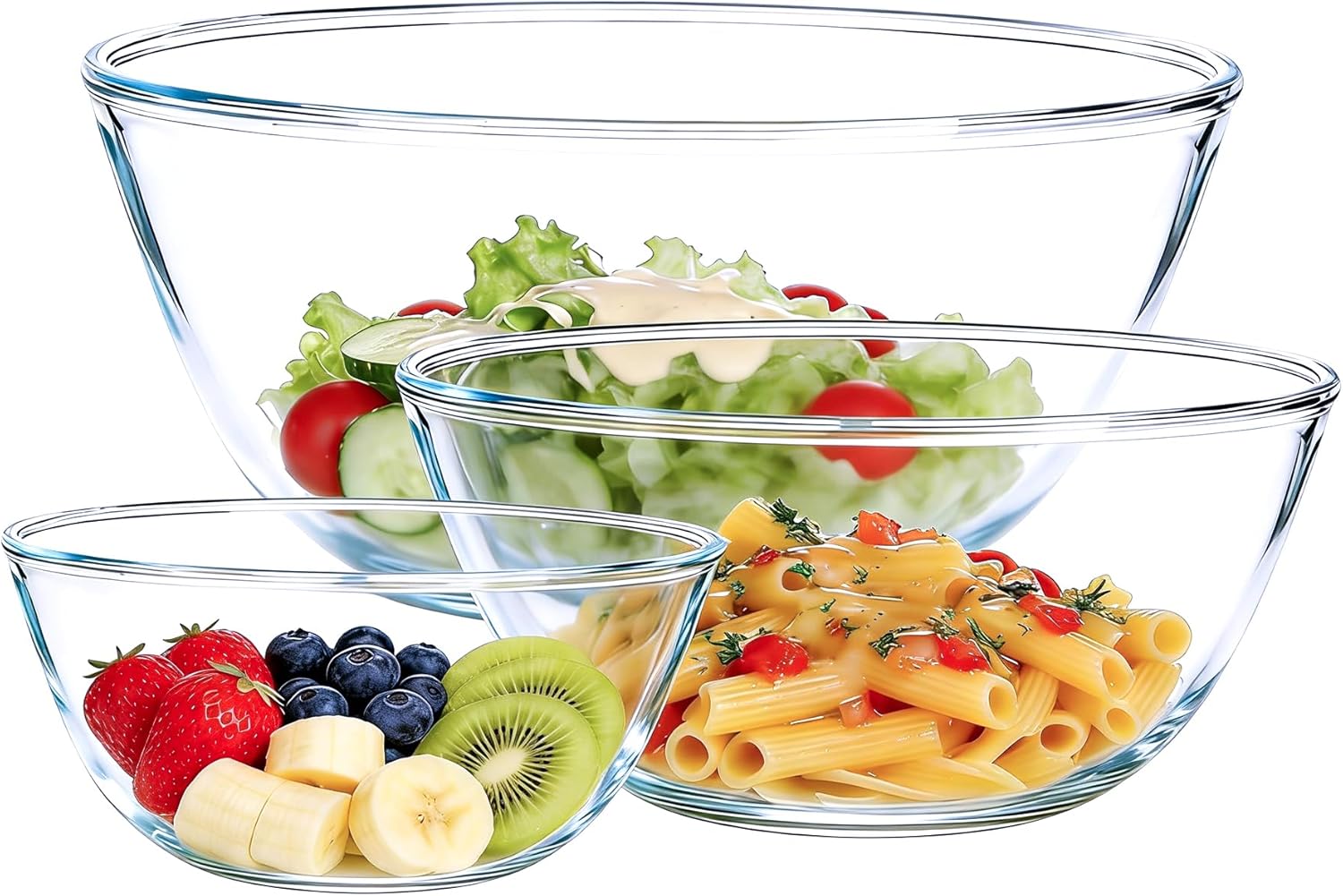 Glass Mixing Bowl Set Of 3（1.1qt 2.8qt 4.7qt）- Large High Brosilicate Mixing Bowls For Kitchen Prepping Serving And Storage - Microwave Dishwasher Oven Safe