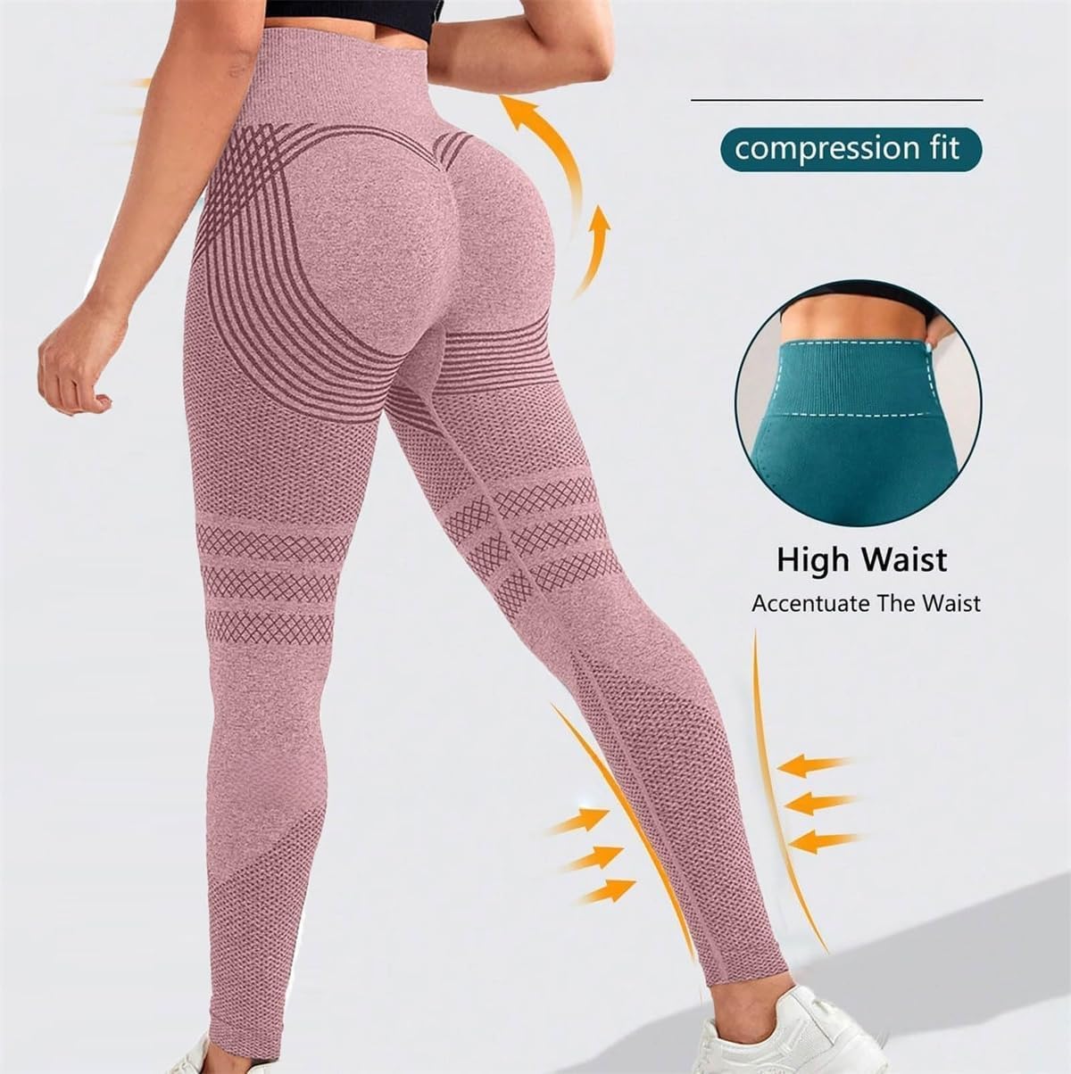 Cellulite Leggings, Plus Size 3D Anti Compression with Hairband High Waist Tummy Sculpting Body Leggings - Image 7