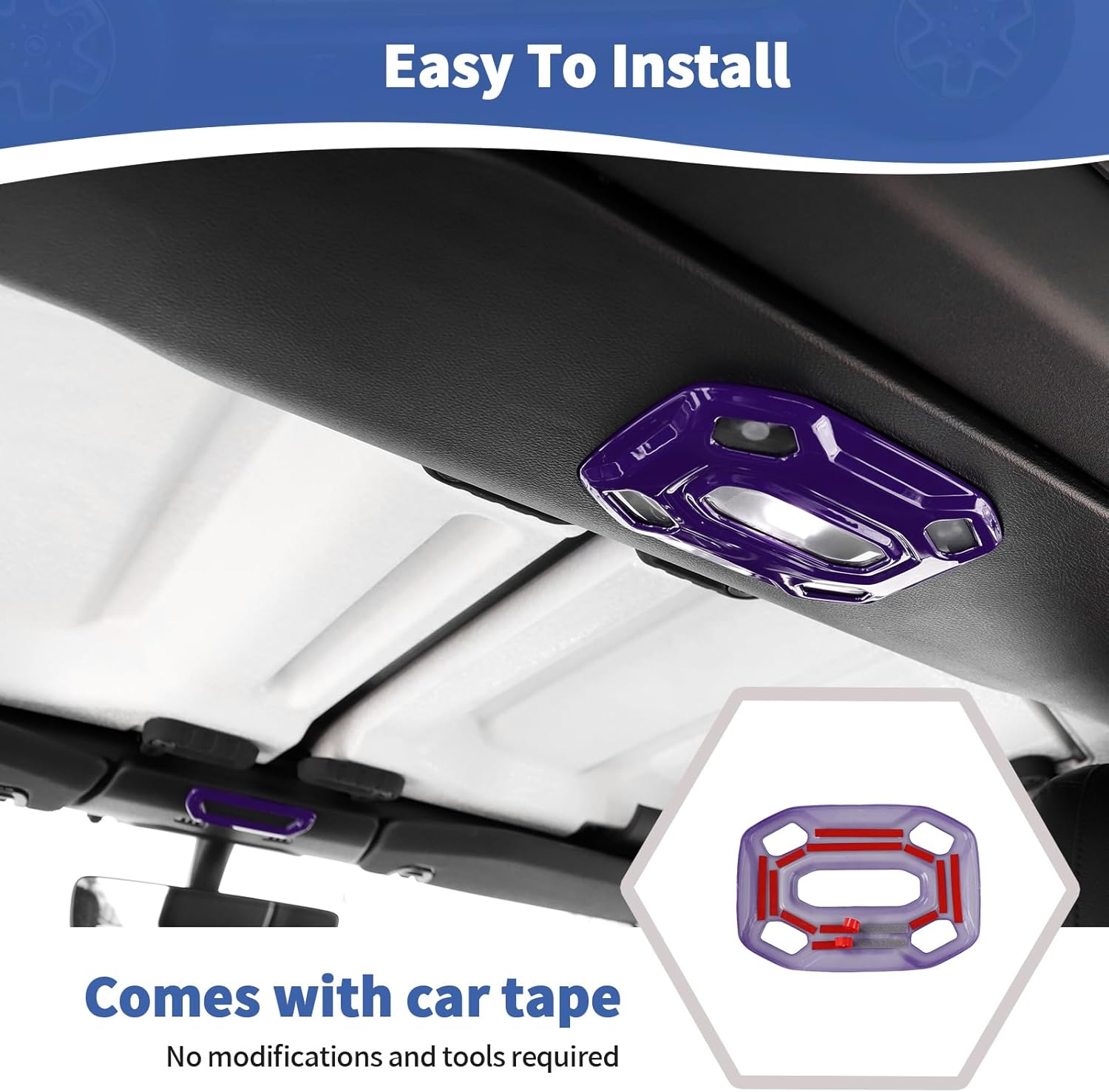 RT-TCZ for Jeep JL Purple Dome Light Cover Trim for Jeep Wrangler JL Gladiator JT 2018-2023 Purple Interior Accessories 3pcs