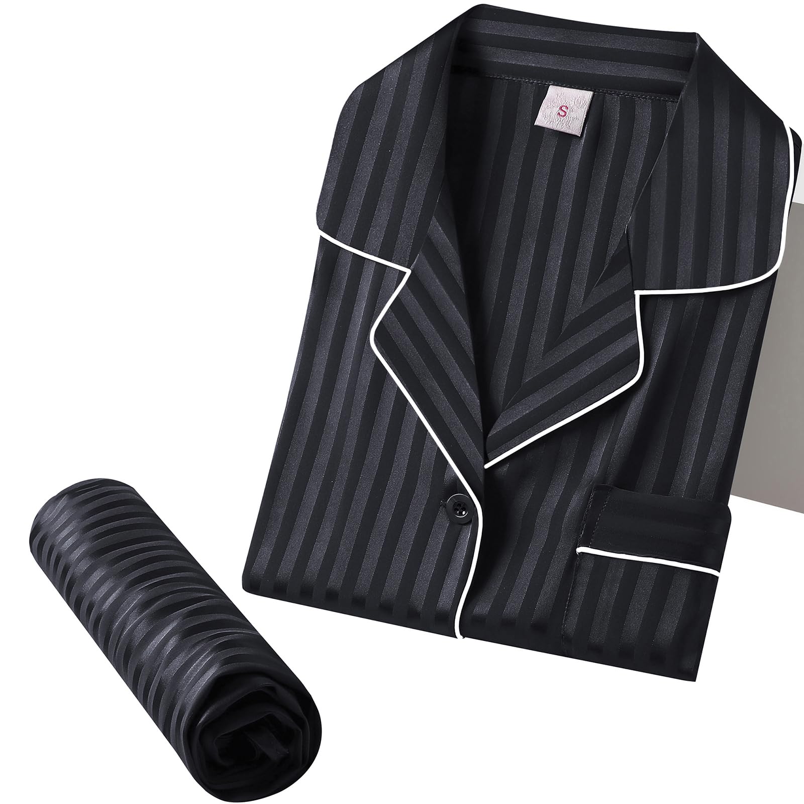 Lonxu Womens Silk Satin Pajamas Set Two-Piece Button-Down Pj Sets Sleepwear Loungewear XS~3XL