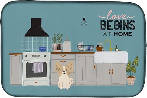 Miniatura 407 de Caroline's Treasures CK7824DDM - Tapete absorbente para secado de platos con diseño de bulldog inglés, rojo y blanco, para encimera de cocina, 14 x