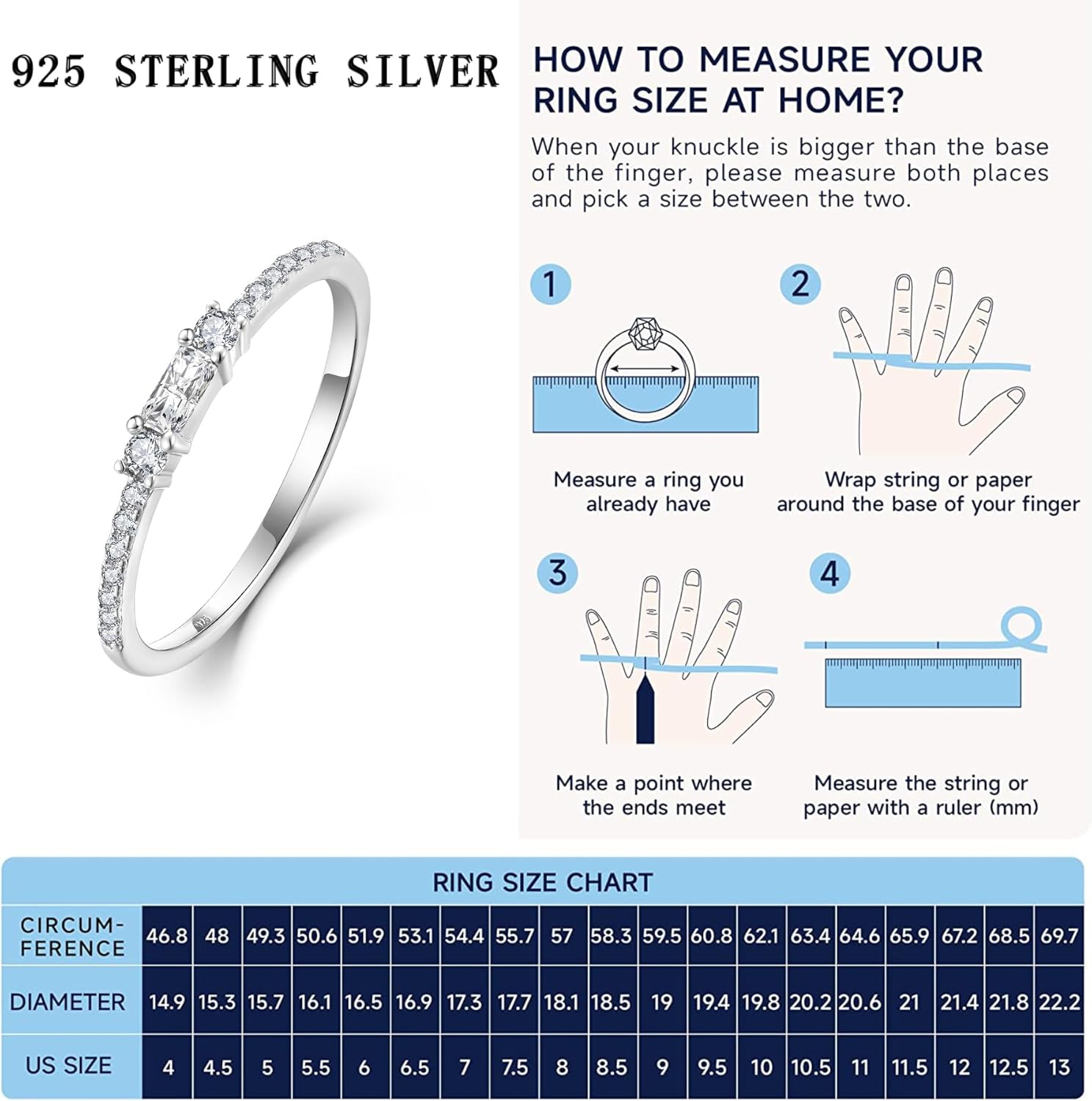 925 Sterling Silver Stackable Rings Birthstone Promise Rings Thin Half Eternity Halo Cubic Zirconia Wedding Band Rings Jewelry for Women Her, Size 5-10