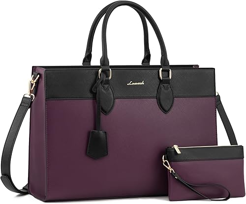 Miniatura 16 de LOVEVOOK Bolsa para laptop para mujer, bolsa de trabajo para laptop de 15.6 pulgadas, maletín grande de cuero impermeable para oficina, beige y