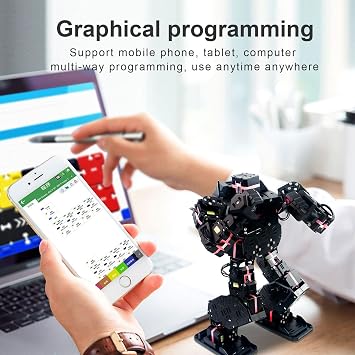 Bipedal Walking Robot, Smart Boxing Football Dancing Robot, Graphically Programmable with Phone and Windows PC App, DIY Armored RC Robot with Servo Light, Gift for Teens and Adults