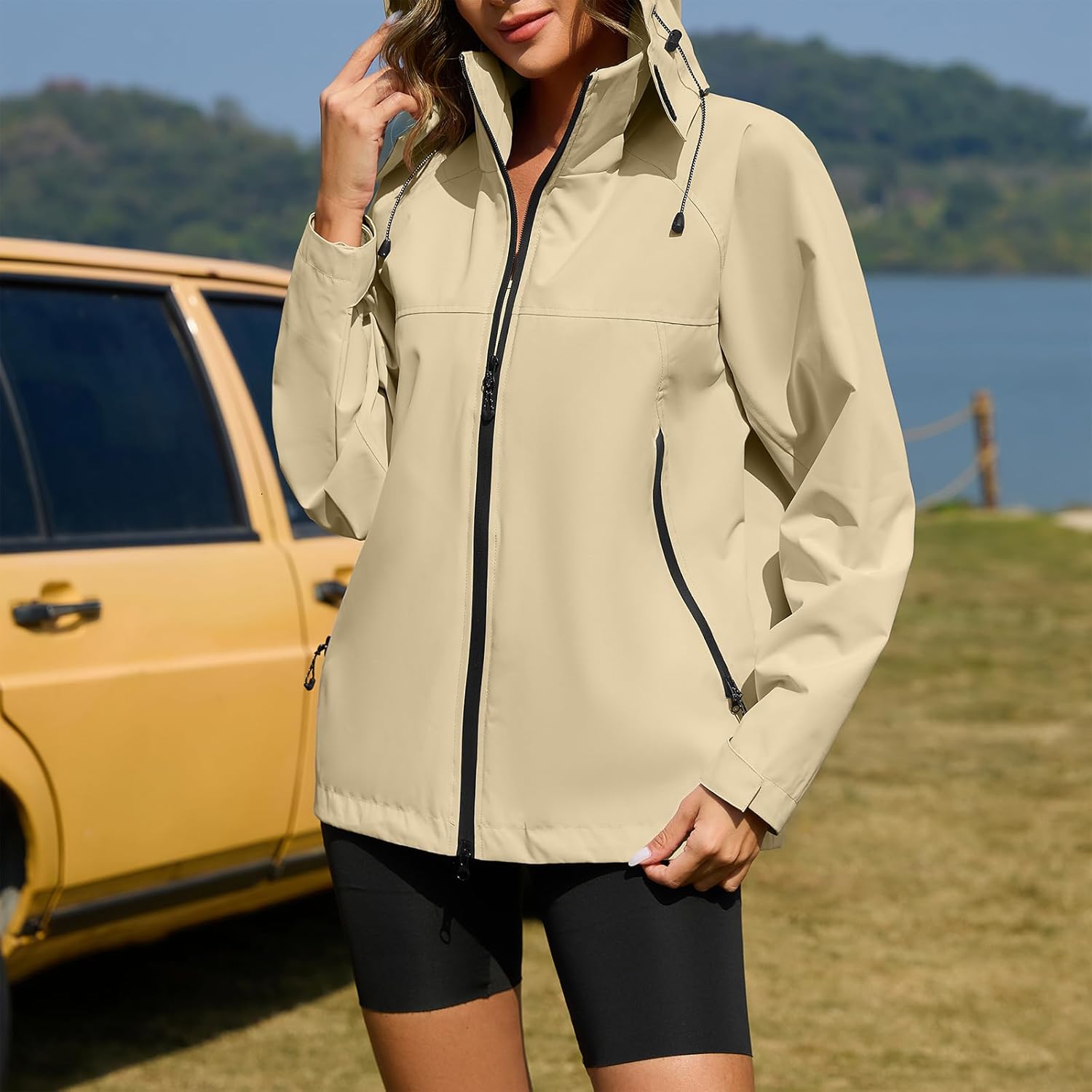 American Trends Rain Jacket Women Waterproof with Hood Travel Rain Coats Loose Fit Windbreaker Lined Jacket - Image 3