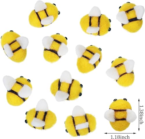 Miniatura 6 de Gejoy 12 piezas de abeja de fieltro de lana para manualidades, decoración de mini abeja, linda para revelación de género, ropa, sombrero, regalo,