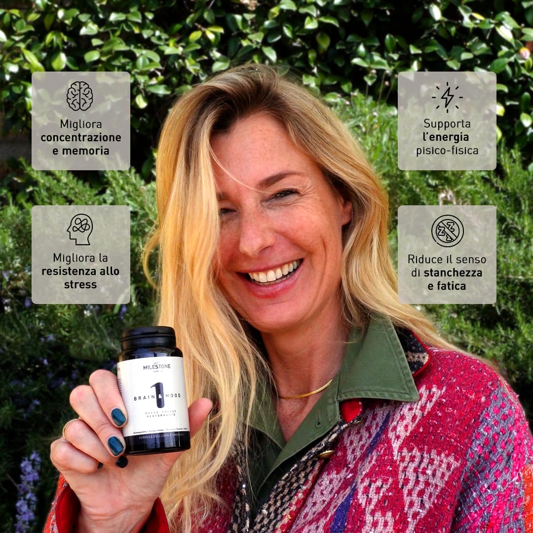 Brain & Mood Integratore Nootropico Naturale | Integratori Energetici Memoria e Concentrazione | Ashwagandha, Ginkgo Biloba e Rodiola Rosea | Integratore Cervello | Multivitaminico | 60 Compresse