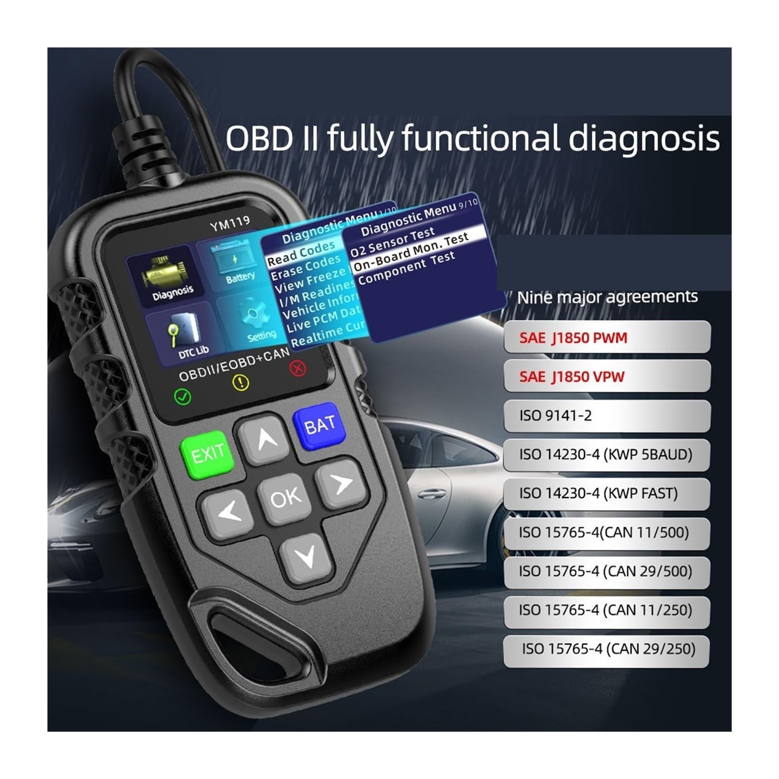 Narzędzie diagnostyczne skanera OBD2 z testerem napięcia, czytnik kodów błędów silnika OBDII Przenośna konstrukcja