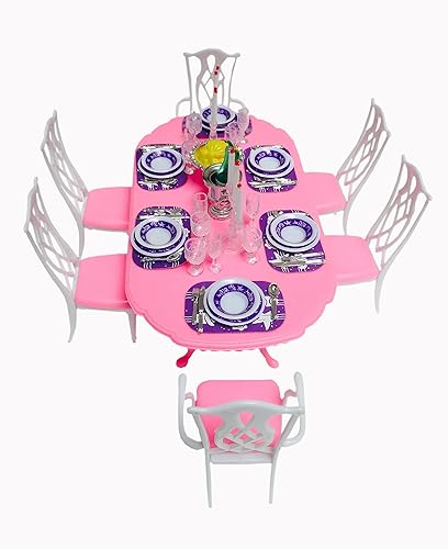 Miniatura 2 de Muebles para casa de muñecas - Juego de mesa de comedor rosa