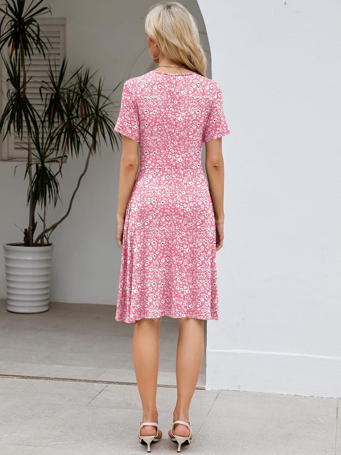 Naggoo Womens Summer Dresses for Women 2026 Spring Floral Short Sundress Short Sleeve Wrap V Neck Casual Dress with Pockets - Image 4