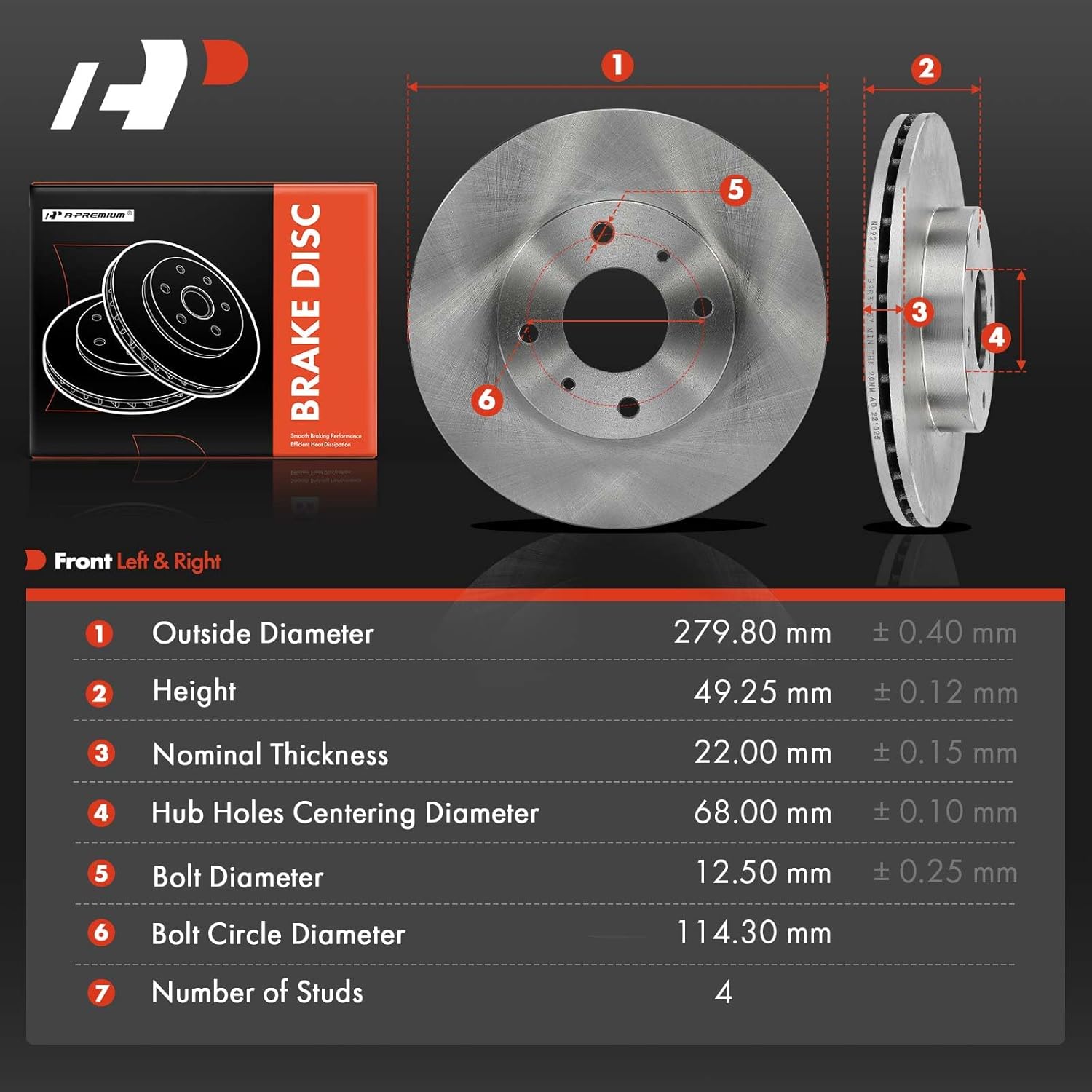 A-Premium 11.02 inch (280mm) Front Vented Disc Brake Rotors Compatible with Select Nissan and Infiniti Models - Altima 1993-2001, Sentra 2000-2006, G20 1999-2002, 2-PC Set