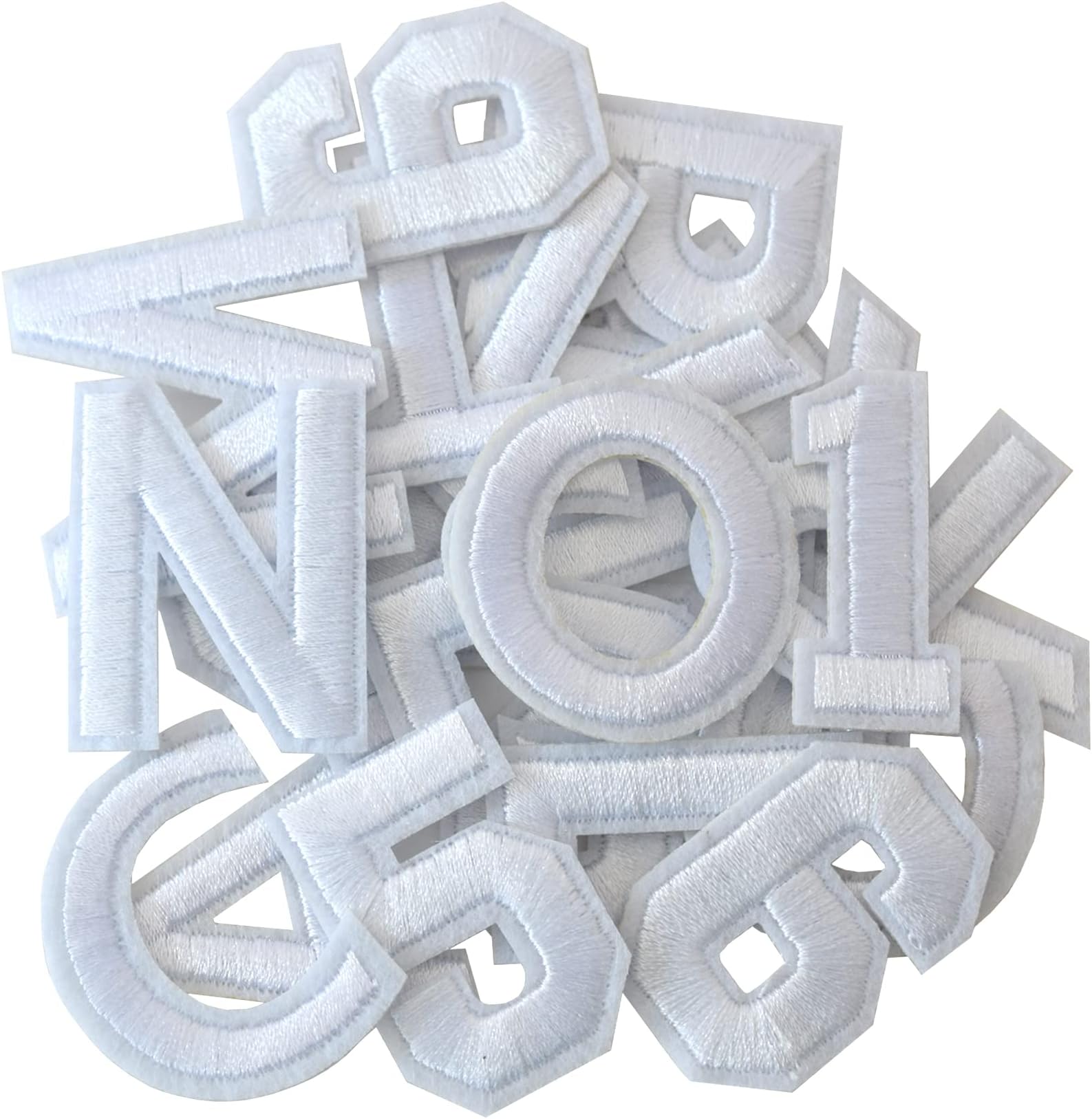 GYGYL 72 Pieces Iron on Letters and Numbers Patches, White Letter Patches Alphabet Embroidered Patch A-Z, Numbers 0-9 Applique for Clothes, Dress, Hat, Socks, Jeans, DIY Accessories