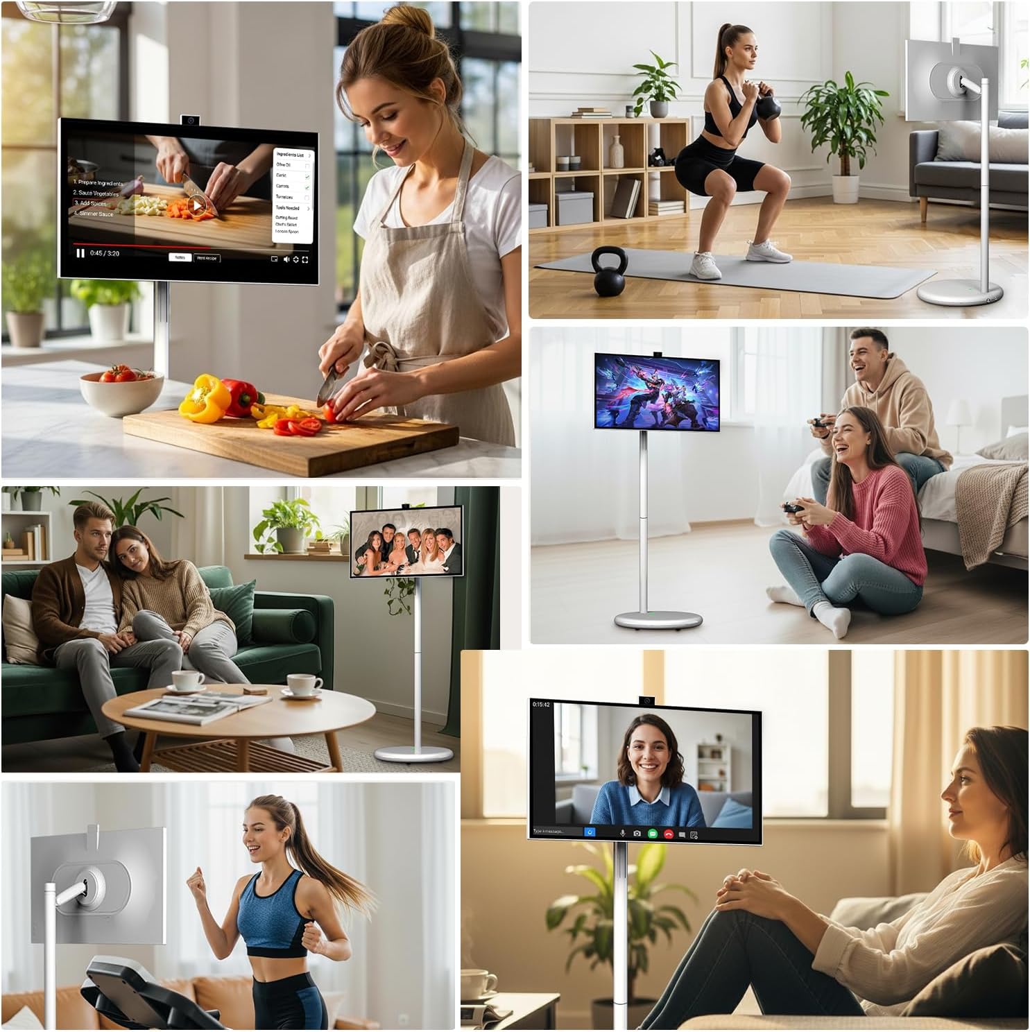 VLH 27 Inch Smart Portable TV, FHD Touch Screen Monitor on Wheels, Android 15, 6GB +128GB, Wireless Movable Display, EDLA-Certified, 13MP Camera, Speaker, 8 Hour Battery, HDMI, Voice Remote Control