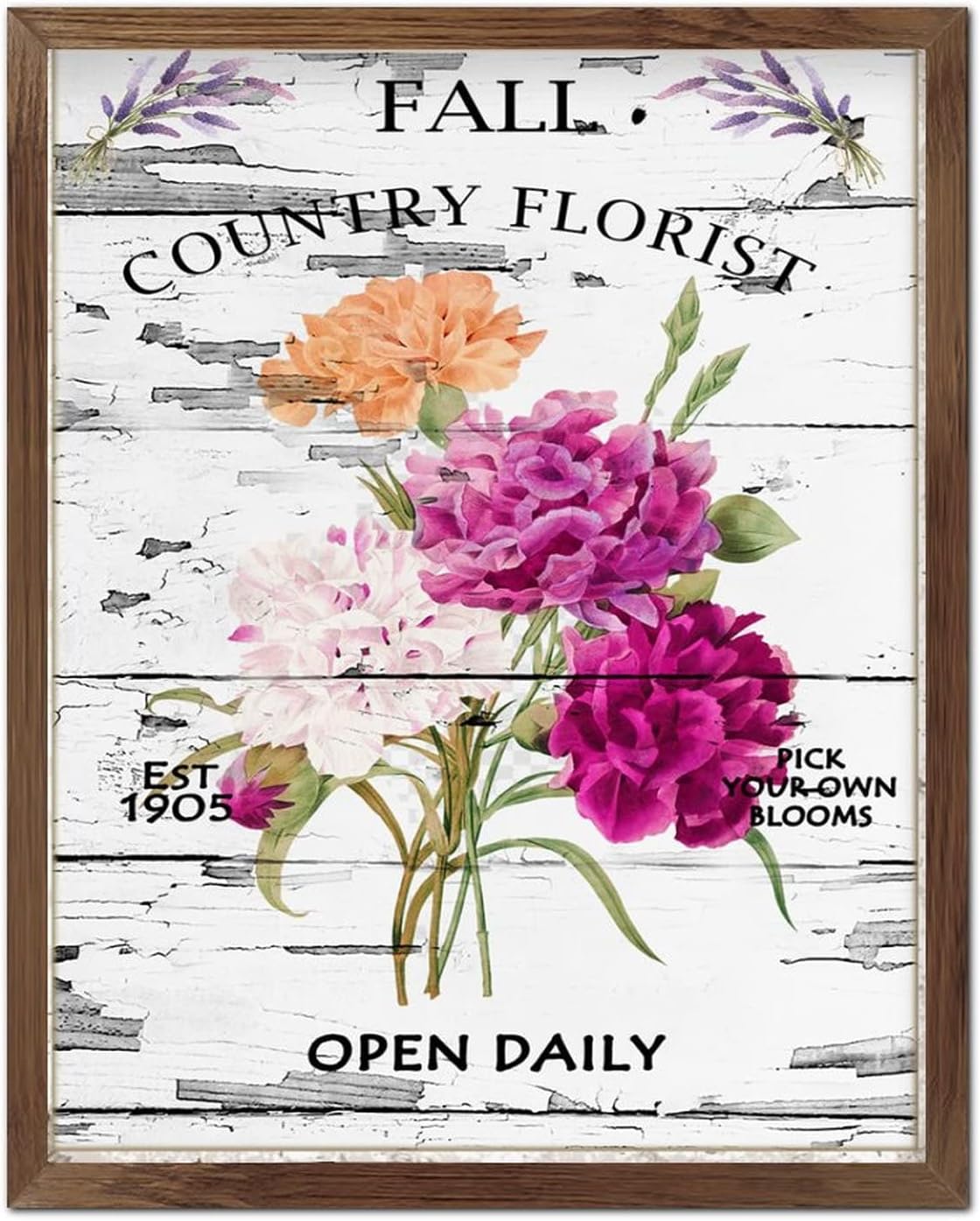 Country Florist Open Daily Framed Wooden Sign Fresh Yellow Flower in Vase Wooden Wall Hangings Retro Hello Spring Flower Wall Art Hanging Farmhouse Decoration Plaque for Living Room Table 20x16inch