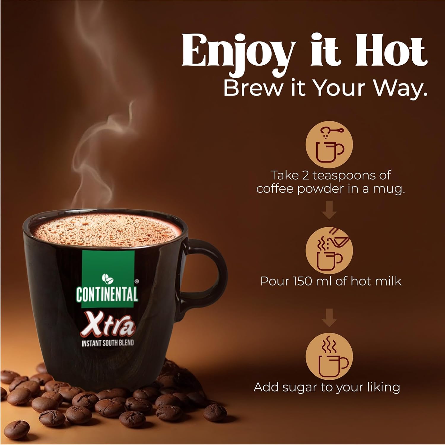 Continental Xtra Instant Coffee Powder 50g Pouch ( Pack of 8 ) , 400gm
