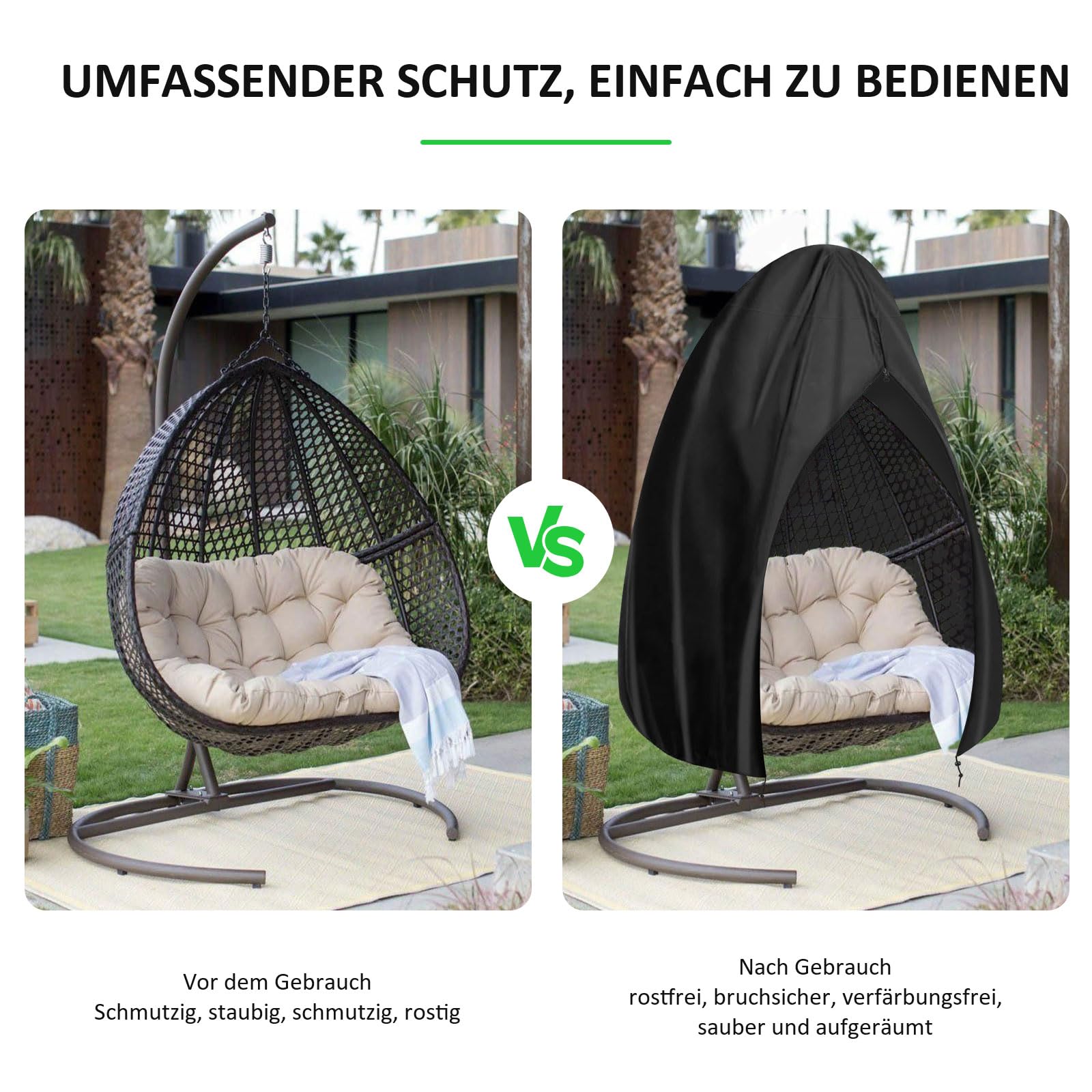 Hängesessel Abdeckung, Hängesessel mit Gestell Schutzhülle Outdoor, 600D Oxford Abdeckplane Wasserdicht, Anti-UV, Reißfestes für Hängekorb, Hängestuhl, Hanging Chair (115x190cm)